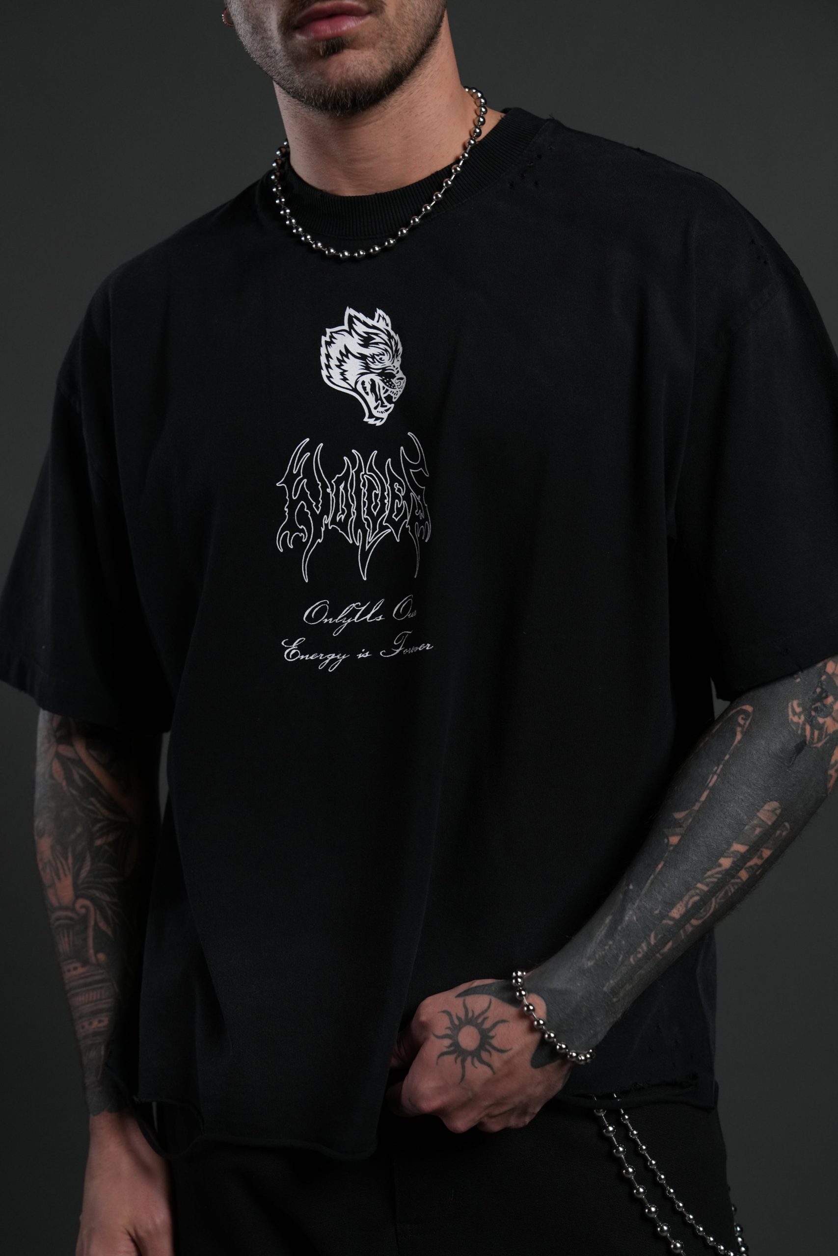 Mori Flames Distressed Grunge Tee in Black Drift Wash - Image 7