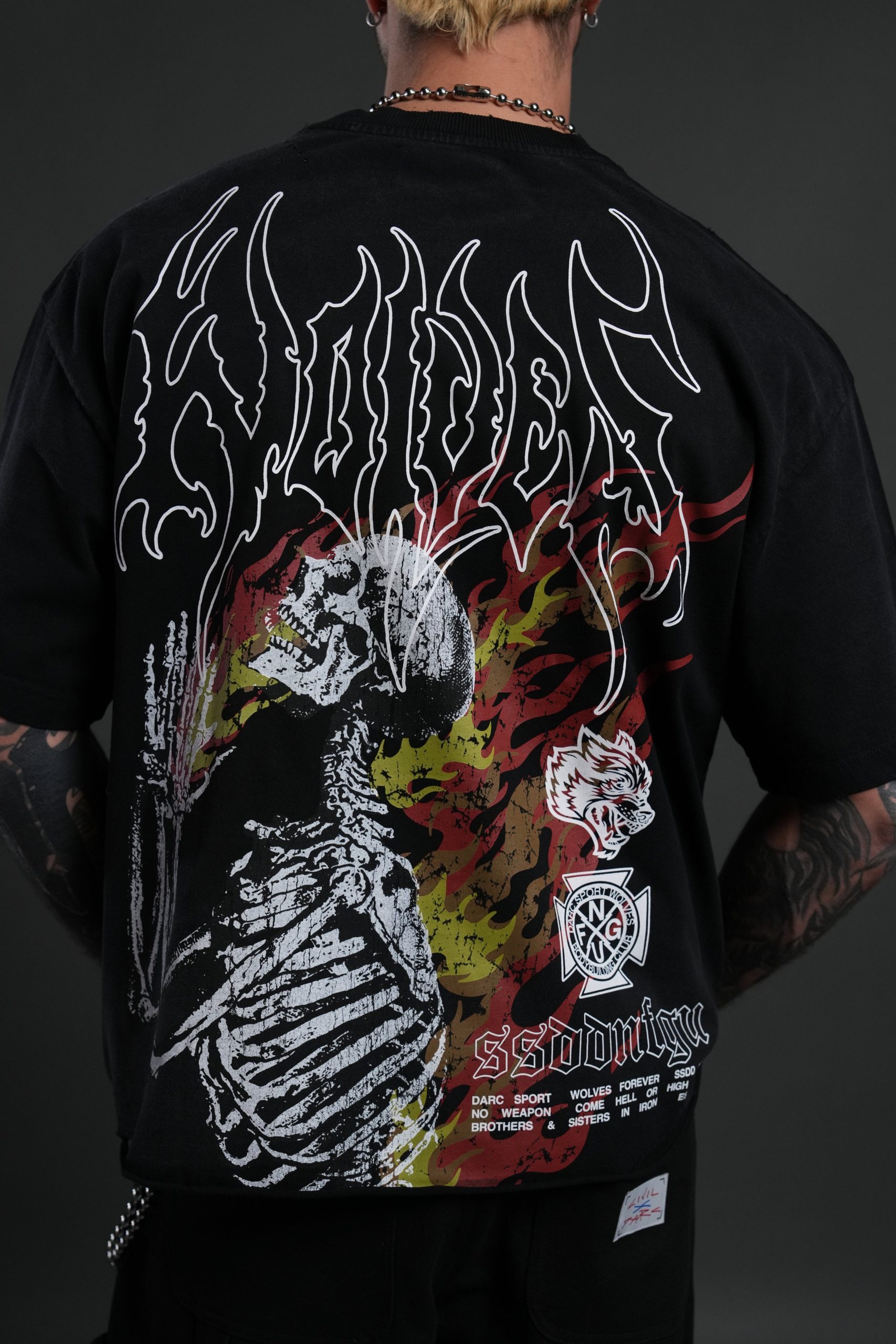 Mori Flames Distressed Grunge Tee in Black Drift Wash - Image 8