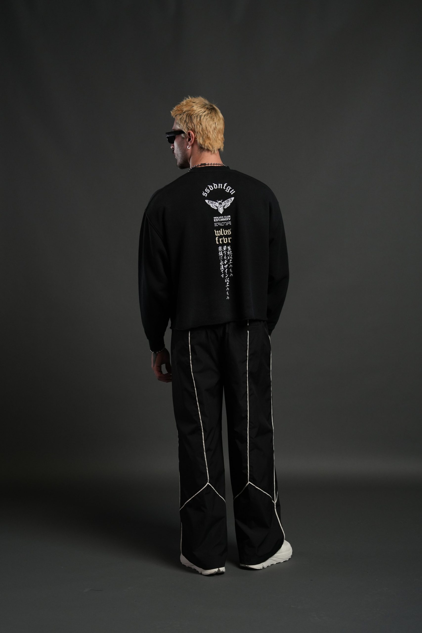 Hannya Inferno Raw Hem Box Cut Crewneck in Black Sun Fade - Image 6