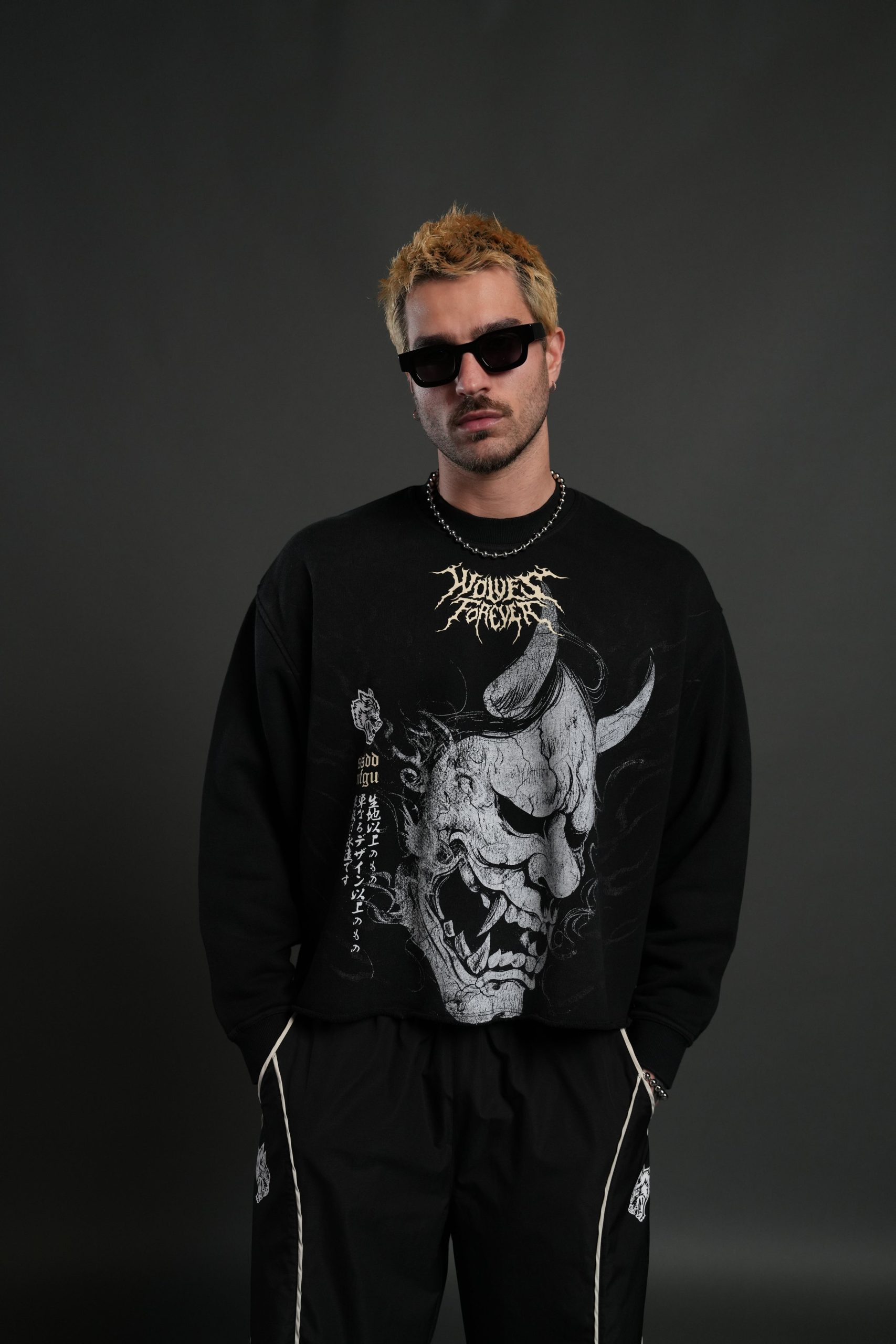 Hannya Inferno Raw Hem Box Cut Crewneck in Black Sun Fade - Image 4