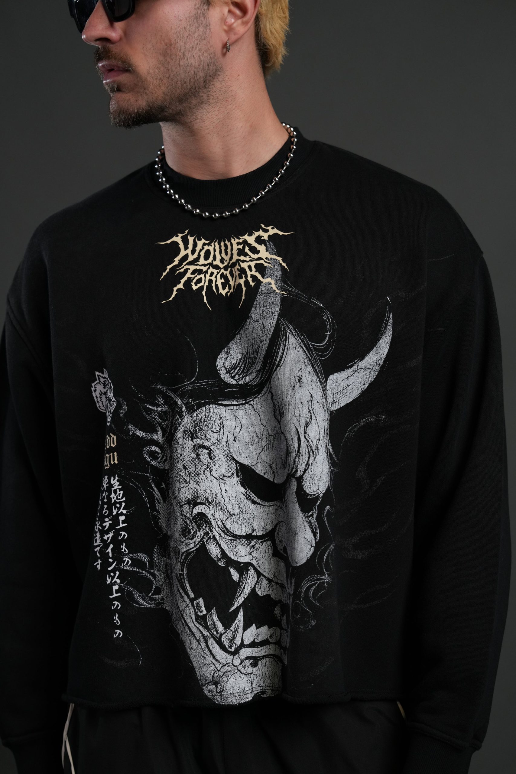 Hannya Inferno Raw Hem Box Cut Crewneck in Black Sun Fade - Image 7