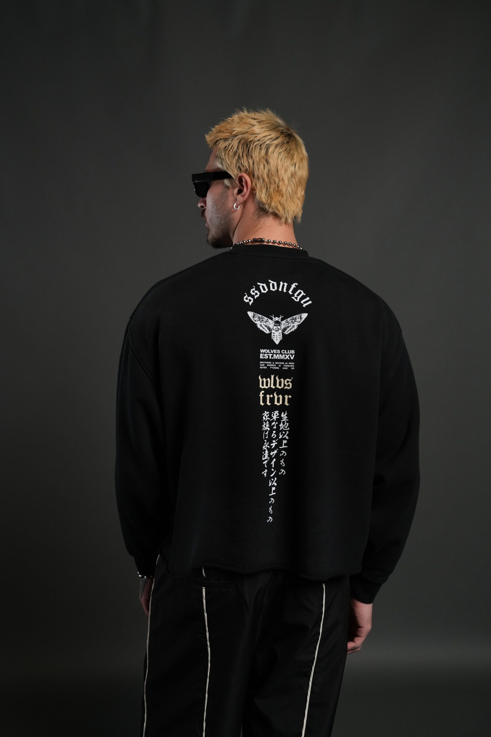 Hannya Inferno Raw Hem Box Cut Crewneck in Black Sun Fade - Image 2