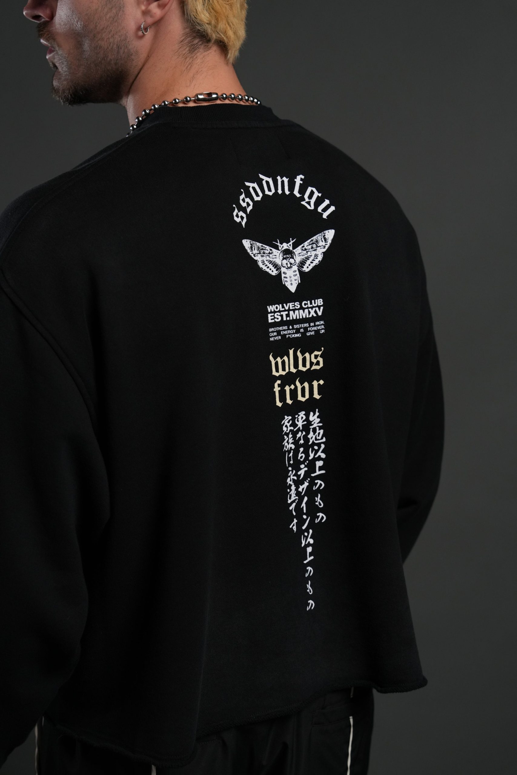 Hannya Inferno Raw Hem Box Cut Crewneck in Black Sun Fade - Image 8
