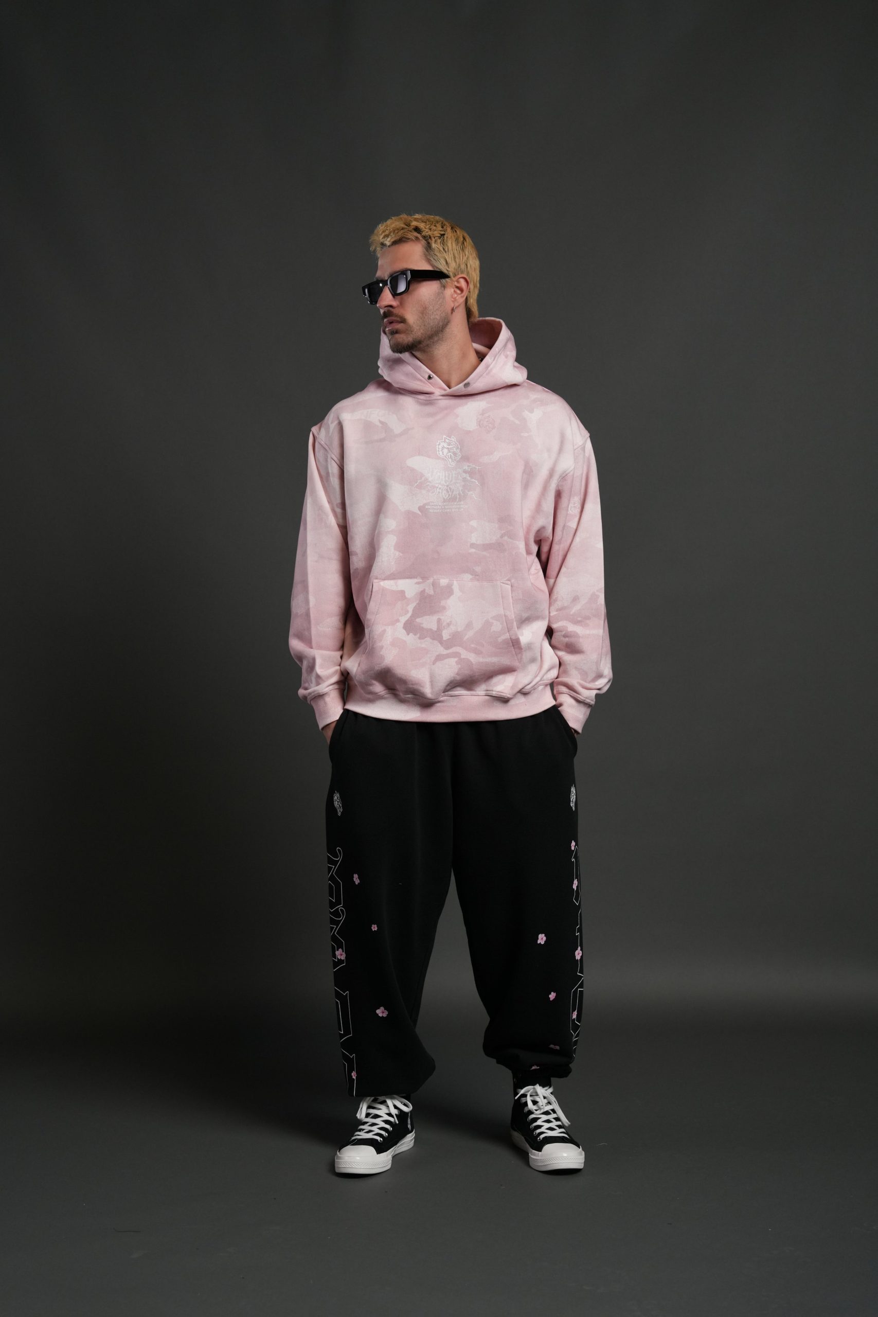 Drip Hesh WLVS FRVR Unisex Pierce Hoodie in Blush Vintage Woodland Camo - Image 11