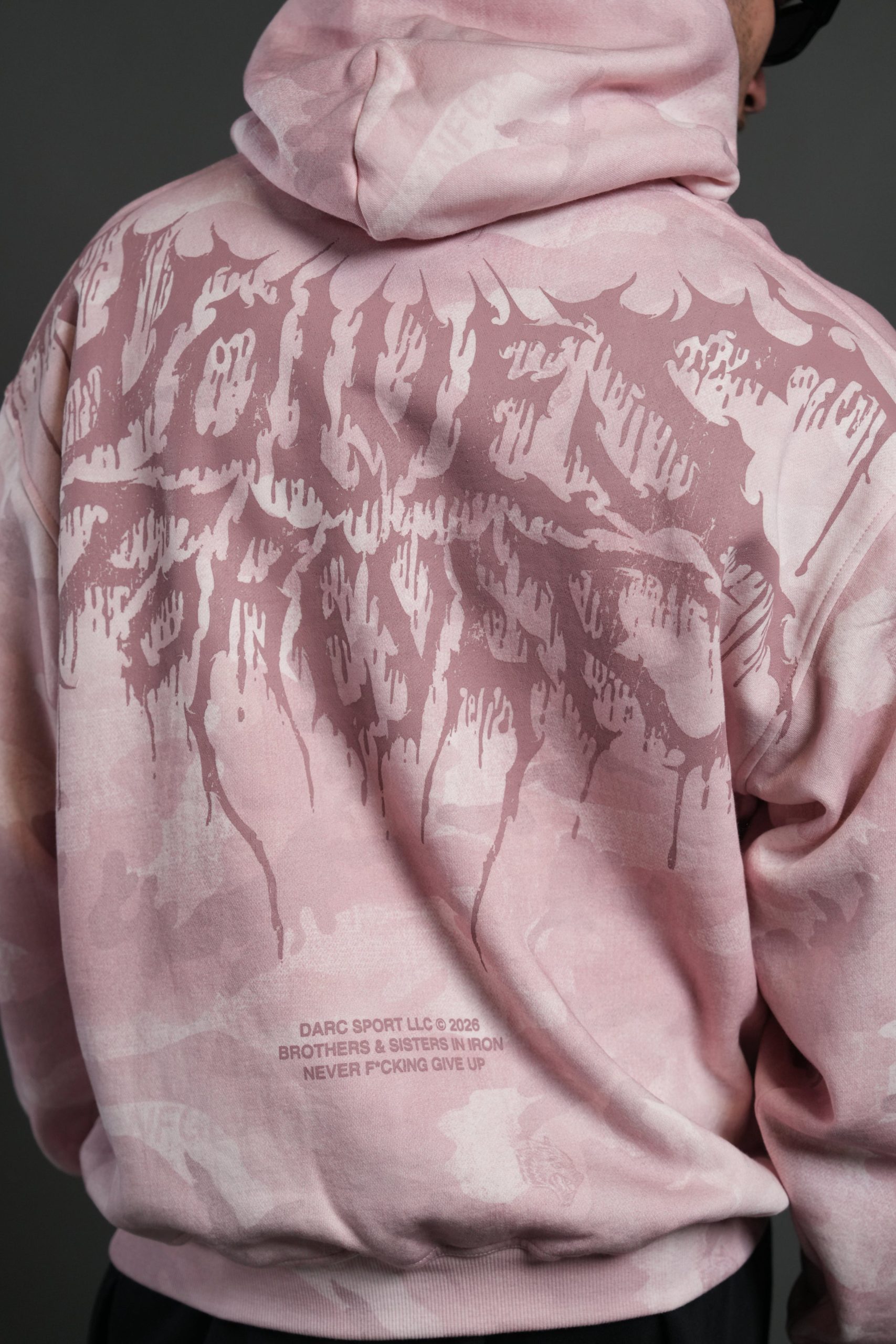 Drip Hesh WLVS FRVR Unisex Pierce Hoodie in Blush Vintage Woodland Camo - Image 14
