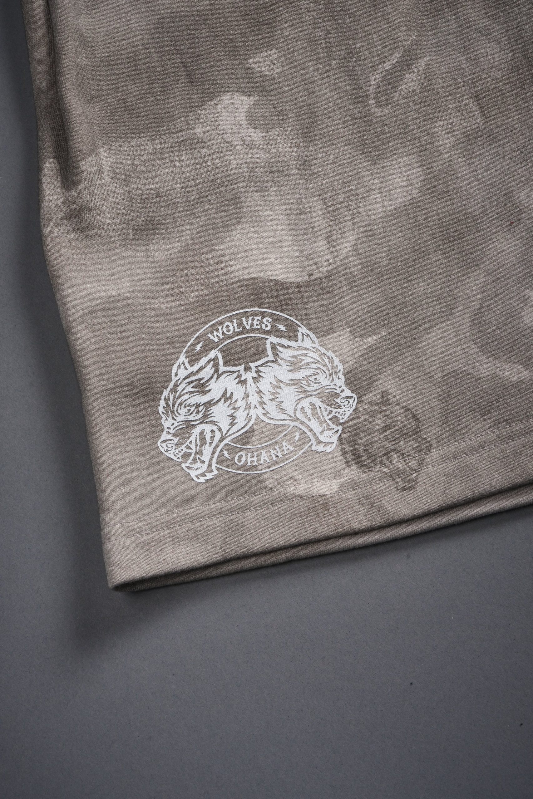 Wolves Club Post Lounge Unisex Sweat Shorts in Clay Vintage Woodland Camo - Image 16