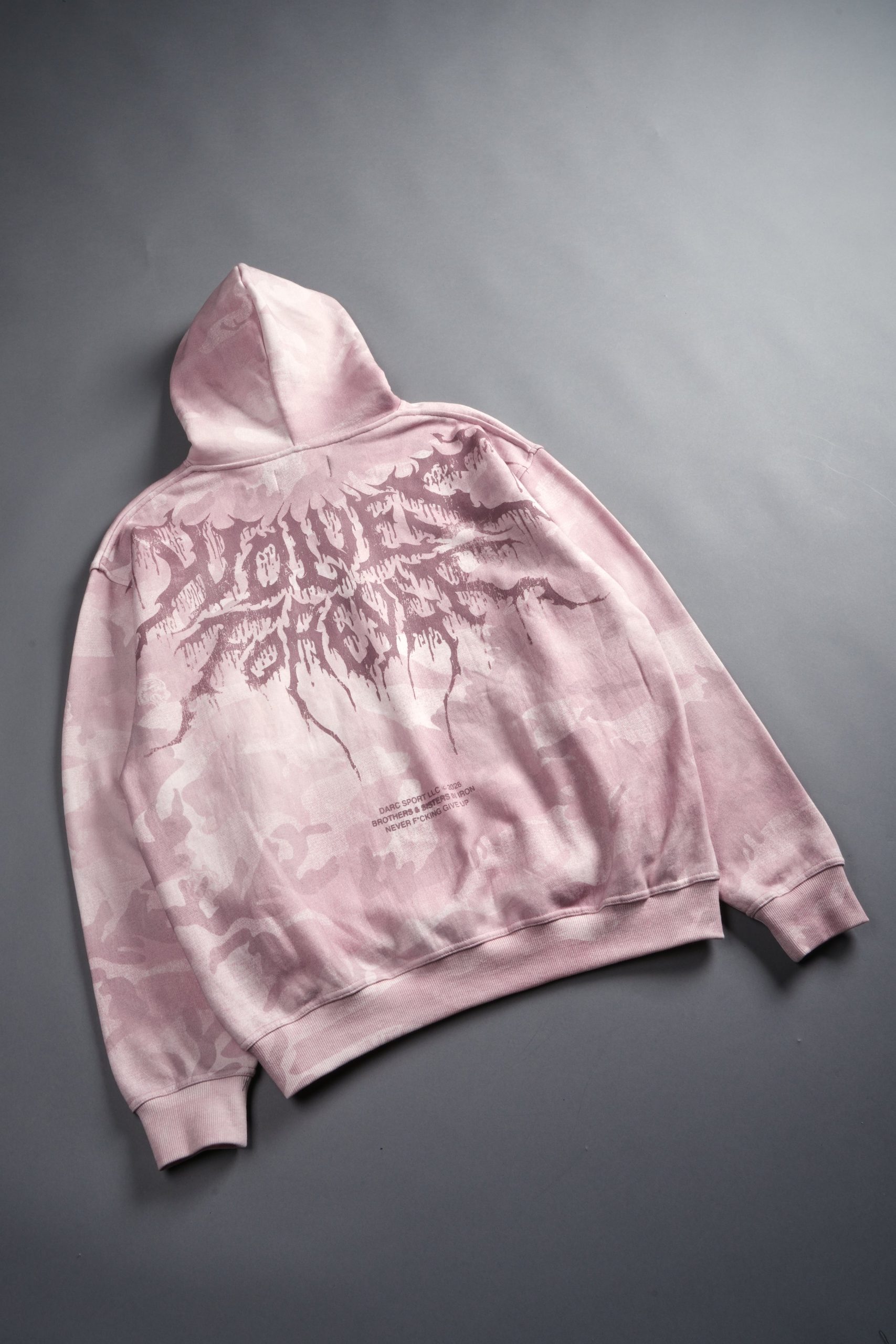 Drip Hesh WLVS FRVR Unisex Pierce Hoodie in Blush Vintage Woodland Camo - Image 18