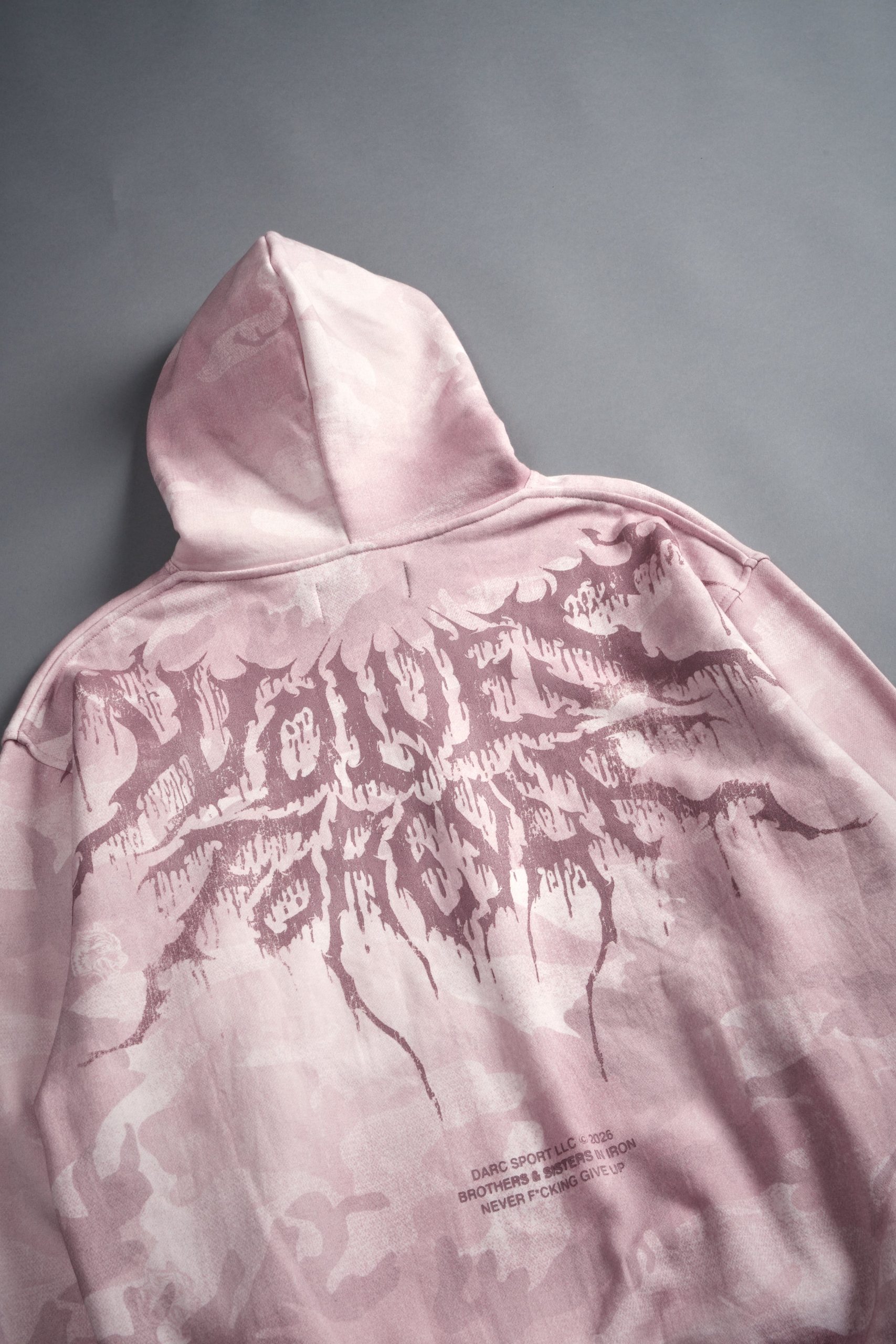 Drip Hesh WLVS FRVR Unisex Pierce Hoodie in Blush Vintage Woodland Camo - Image 15