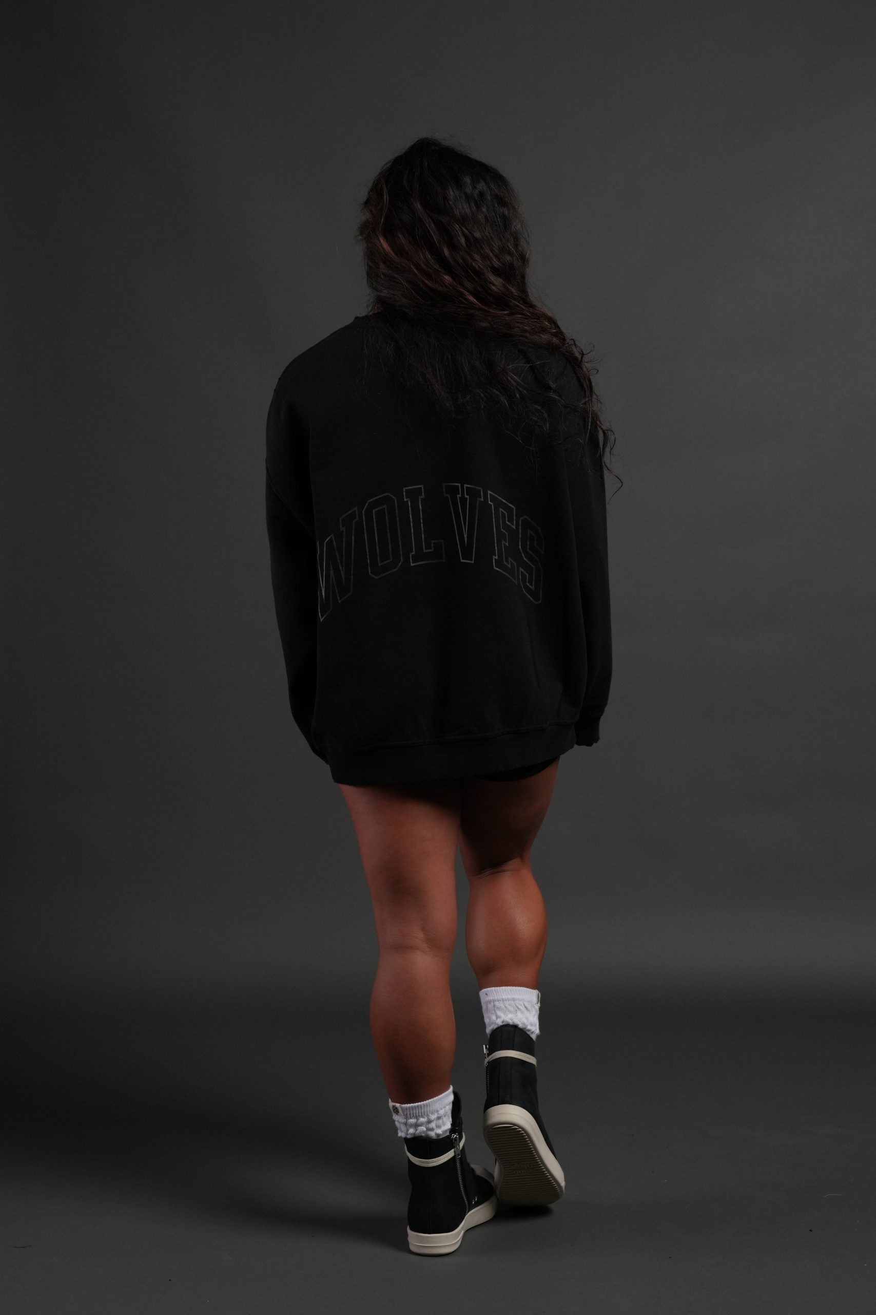 Powerhouse of the Wolves Destroyed Oversized London Crewneck in Black - Image 11