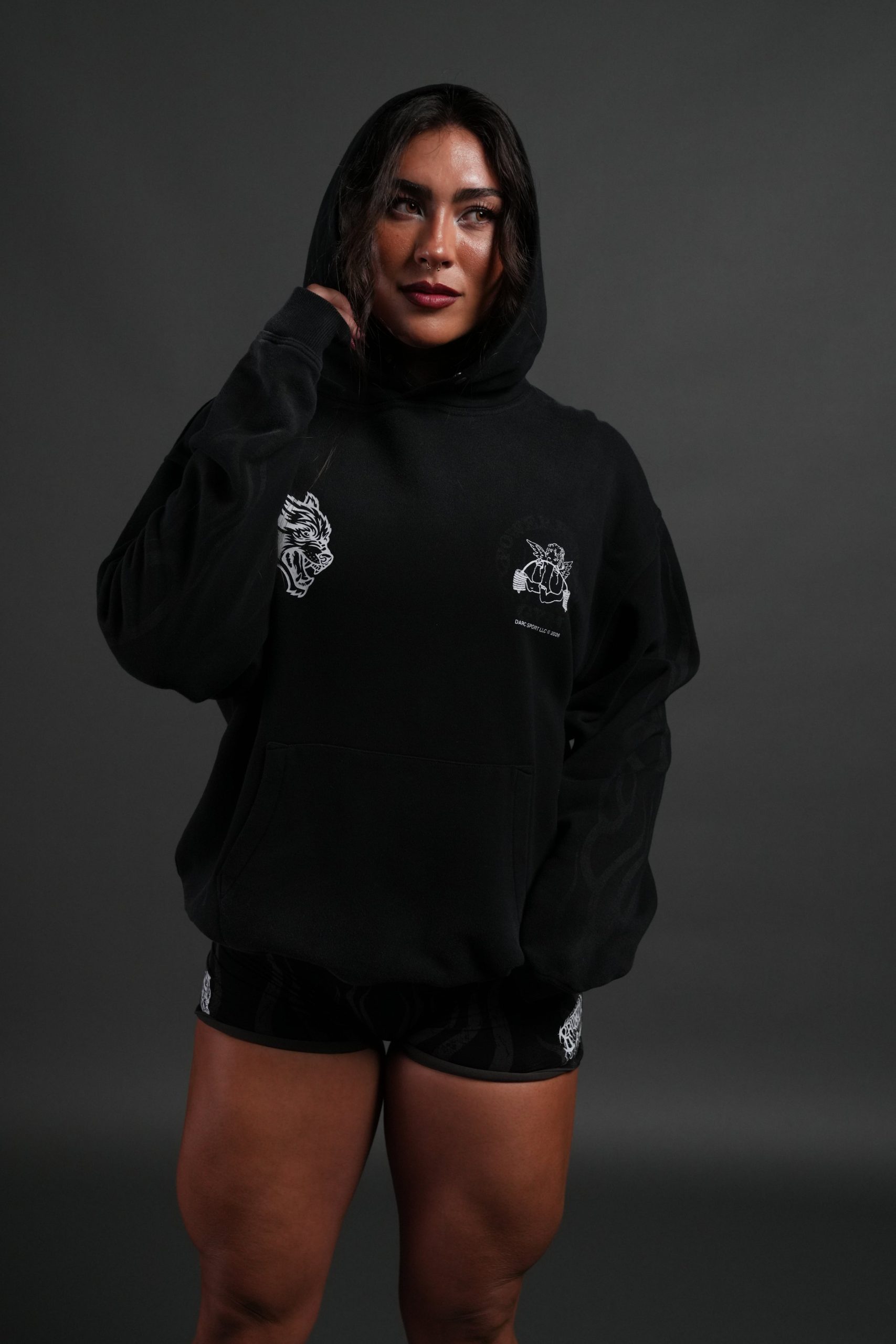 Powerhouse of the Cherub Unisex Pierce Hoodie in Black Drift Wash - Image 11