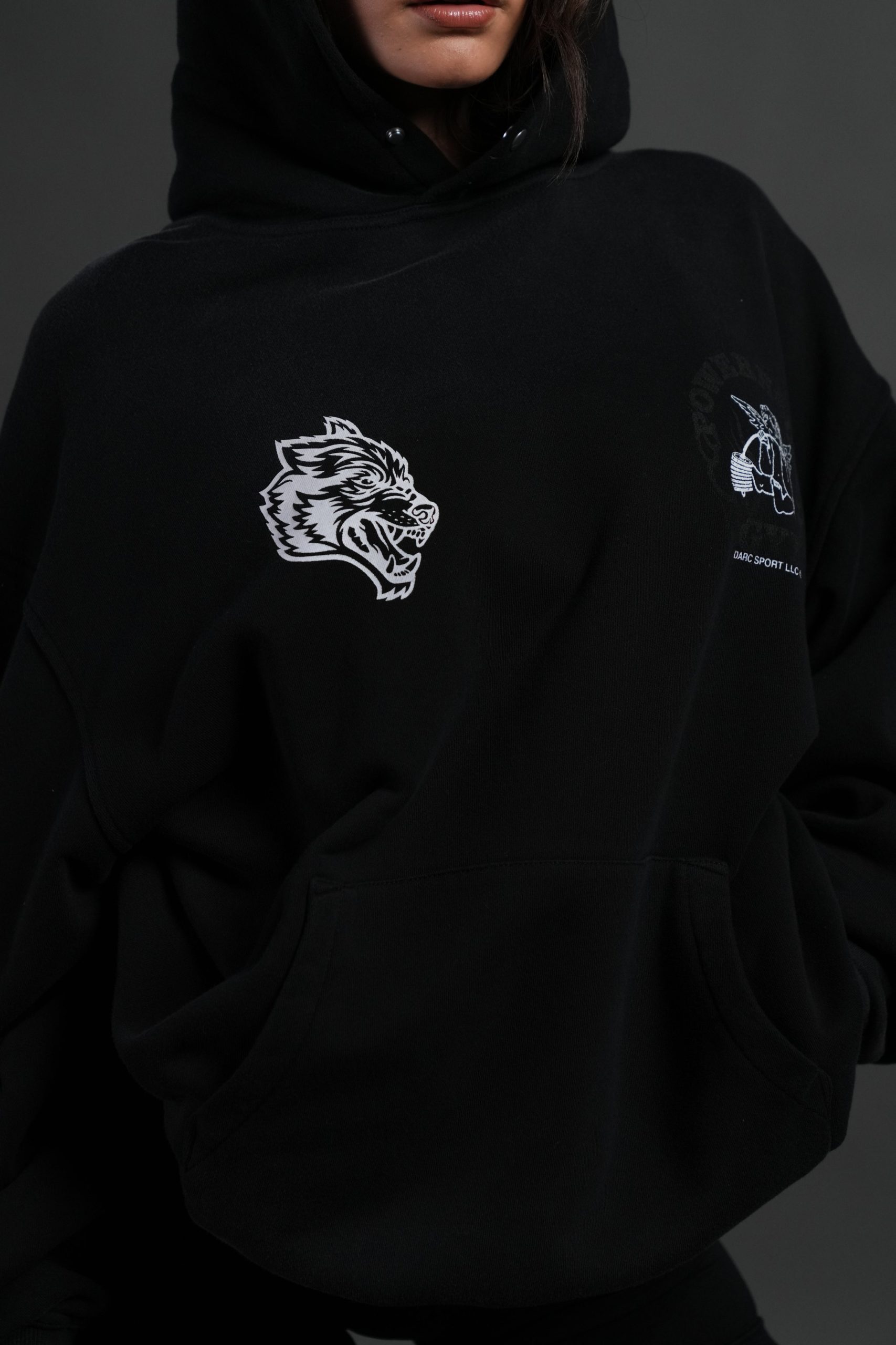 Powerhouse of the Cherub Unisex Pierce Hoodie in Black Drift Wash - Image 15