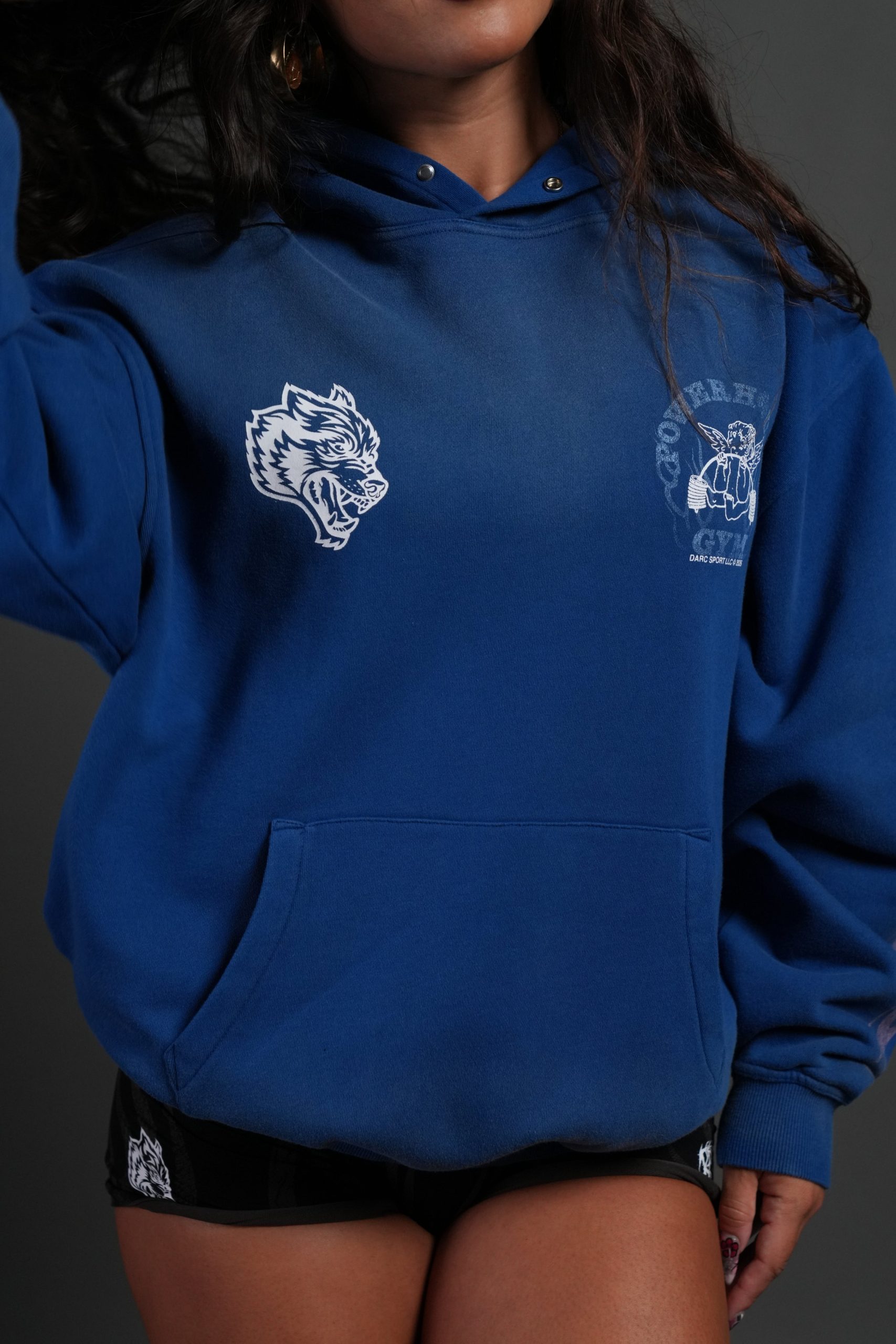 Powerhouse of the Cherub Unisex Pierce Hoodie in Darc Cobalt Drift Wash - Image 5