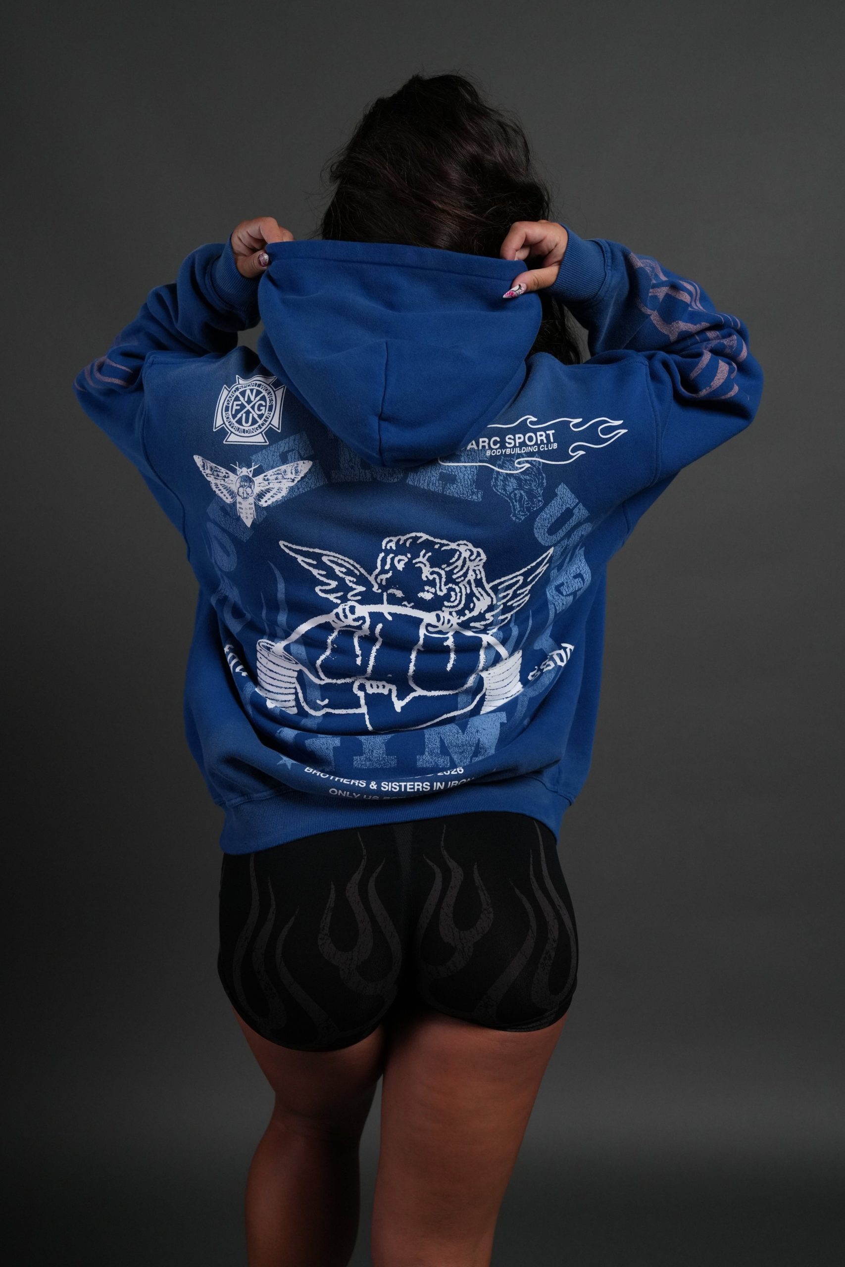Powerhouse of the Cherub Unisex Pierce Hoodie in Darc Cobalt Drift Wash - Image 4