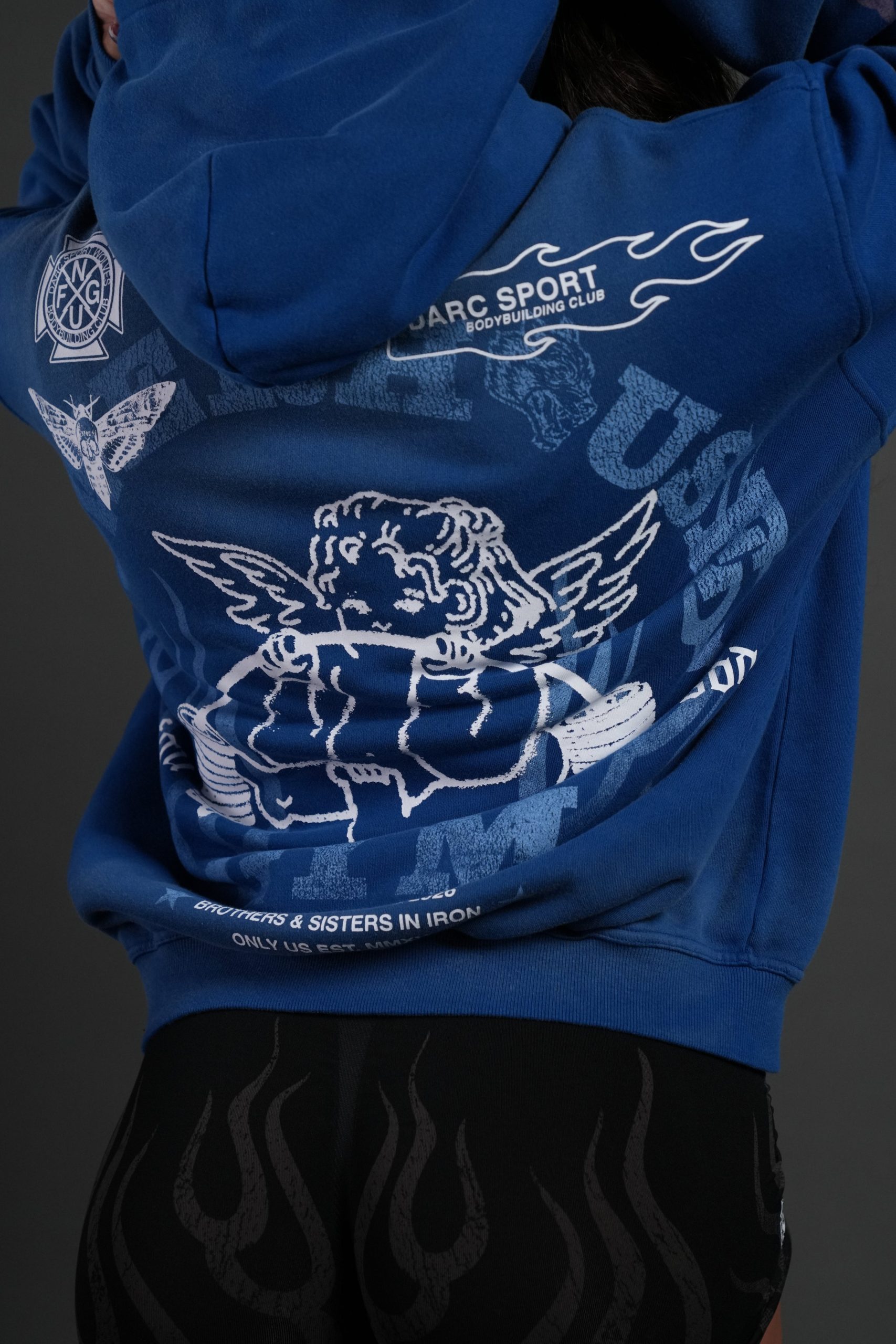 Powerhouse of the Cherub Unisex Pierce Hoodie in Darc Cobalt Drift Wash - Image 6
