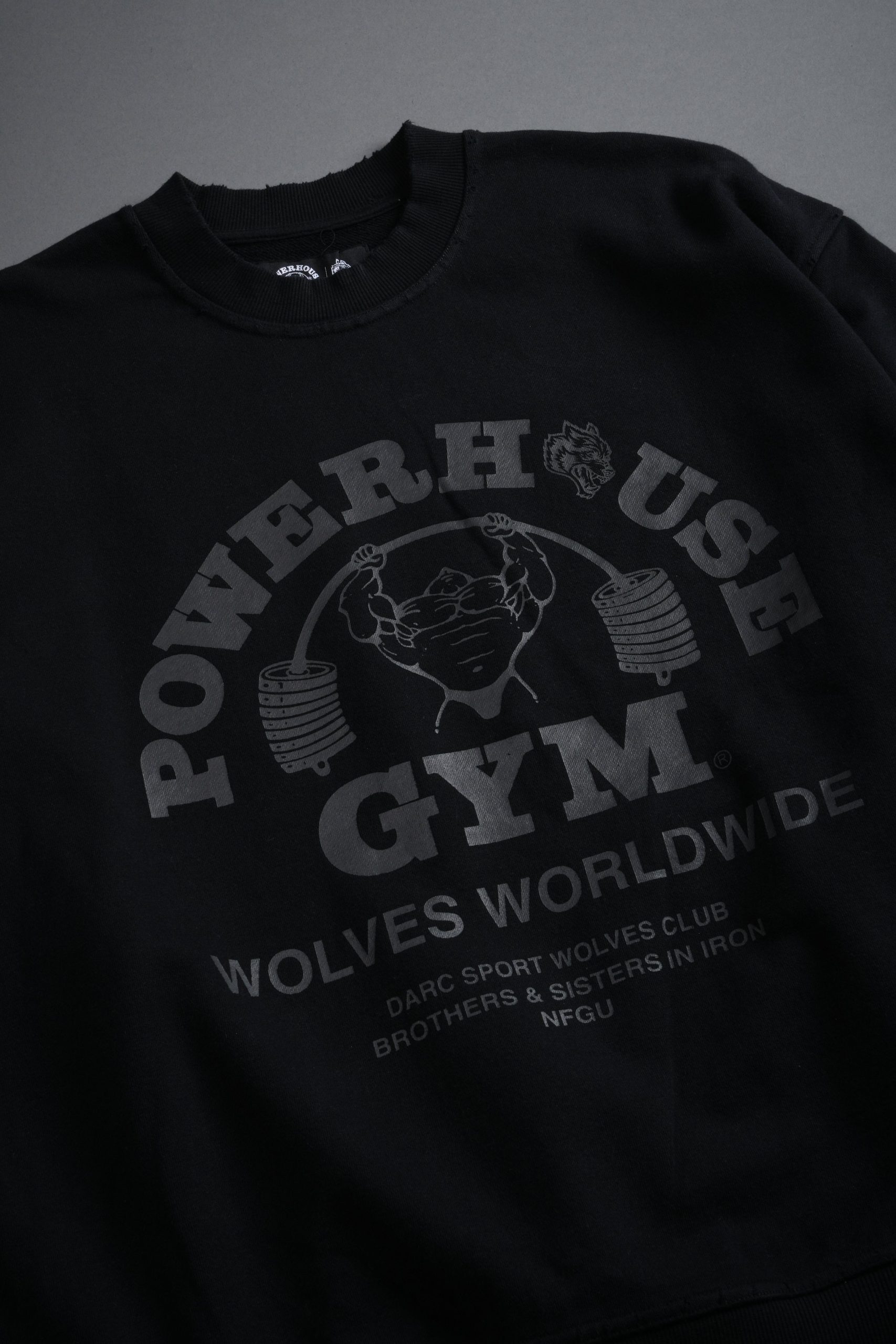 Powerhouse of the Wolves Destroyed Oversized London Crewneck in Black - Image 15