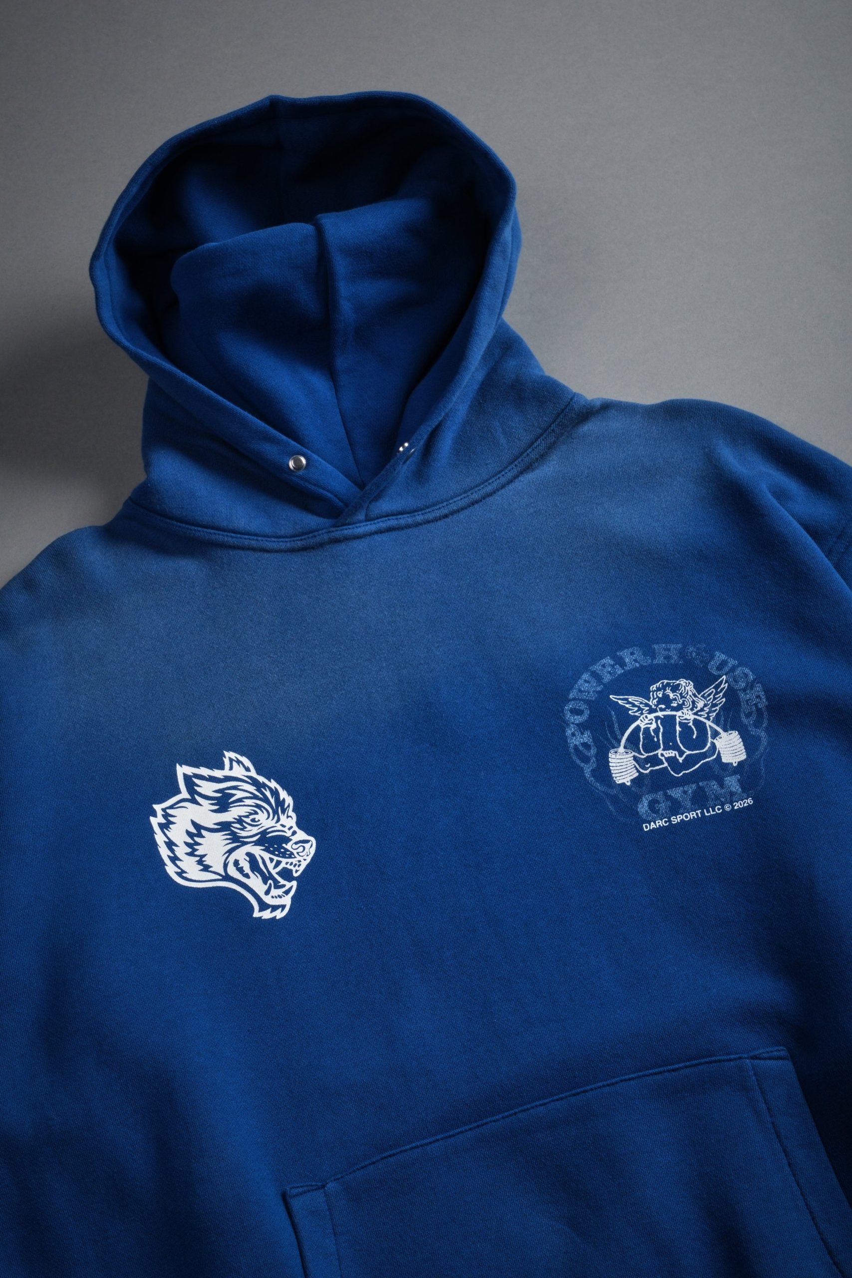 Powerhouse of the Cherub Unisex Pierce Hoodie in Darc Cobalt Drift Wash - Image 11
