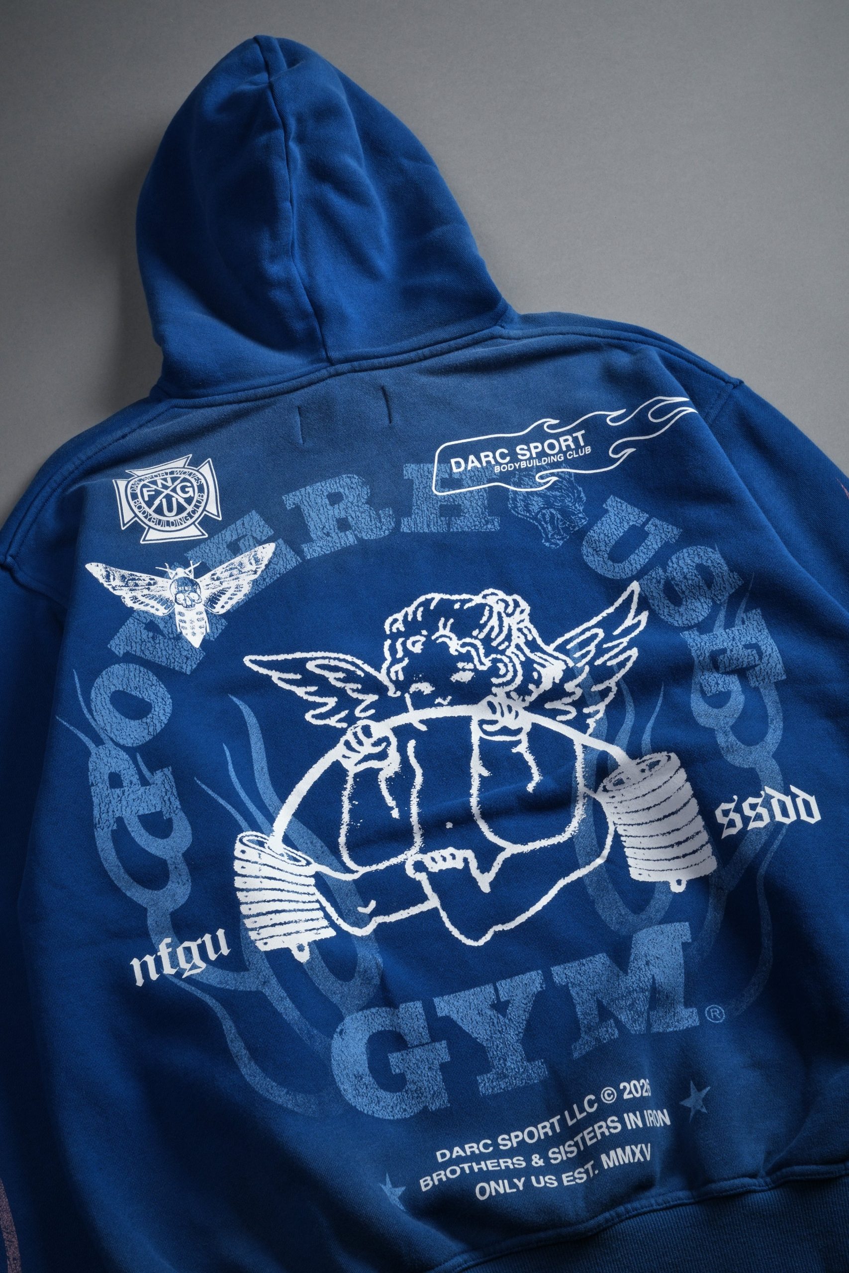 Powerhouse of the Cherub Unisex Pierce Hoodie in Darc Cobalt Drift Wash - Image 14