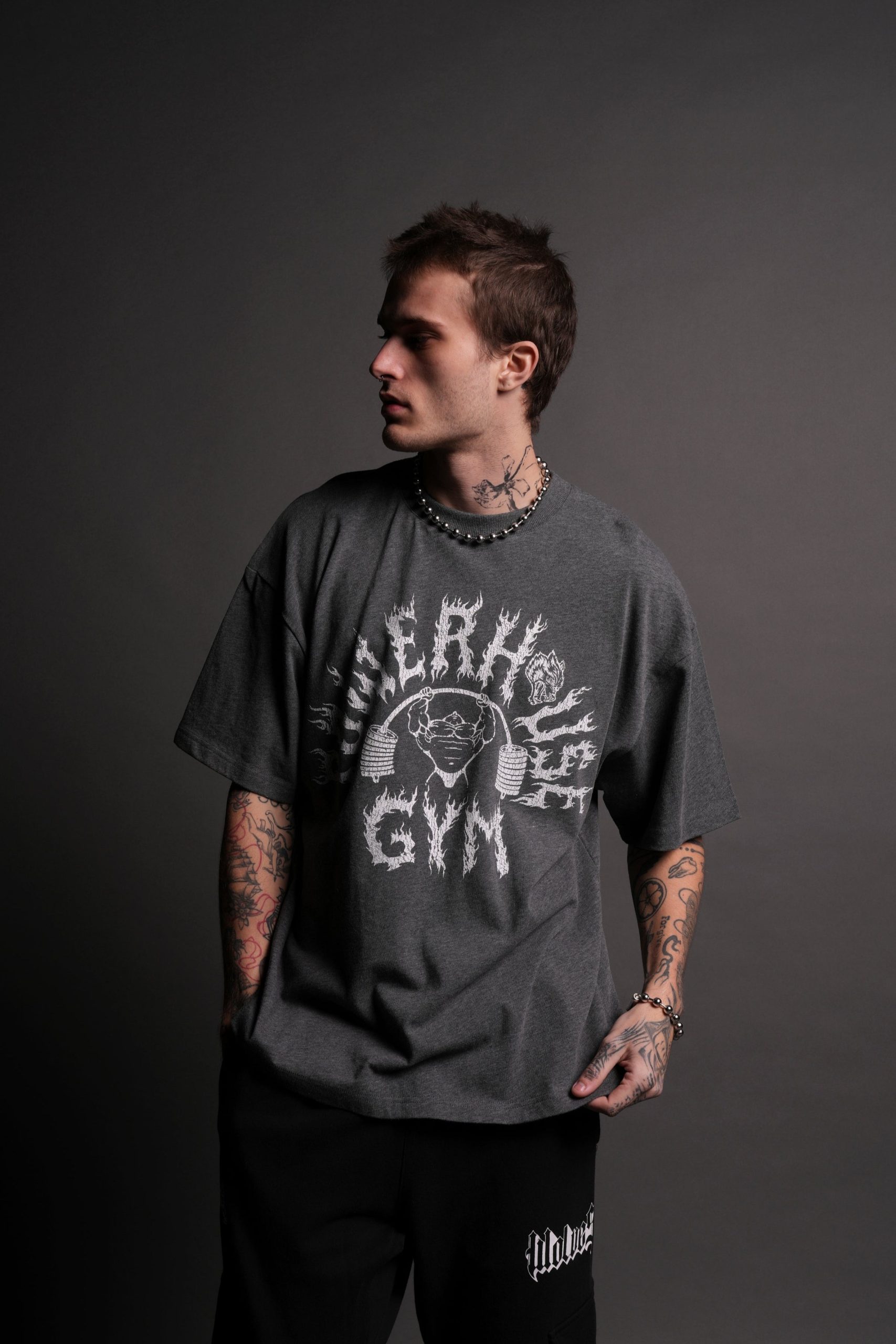 Iron Flame Premium Oversized Tee in Darc Heather Gray - Image 2