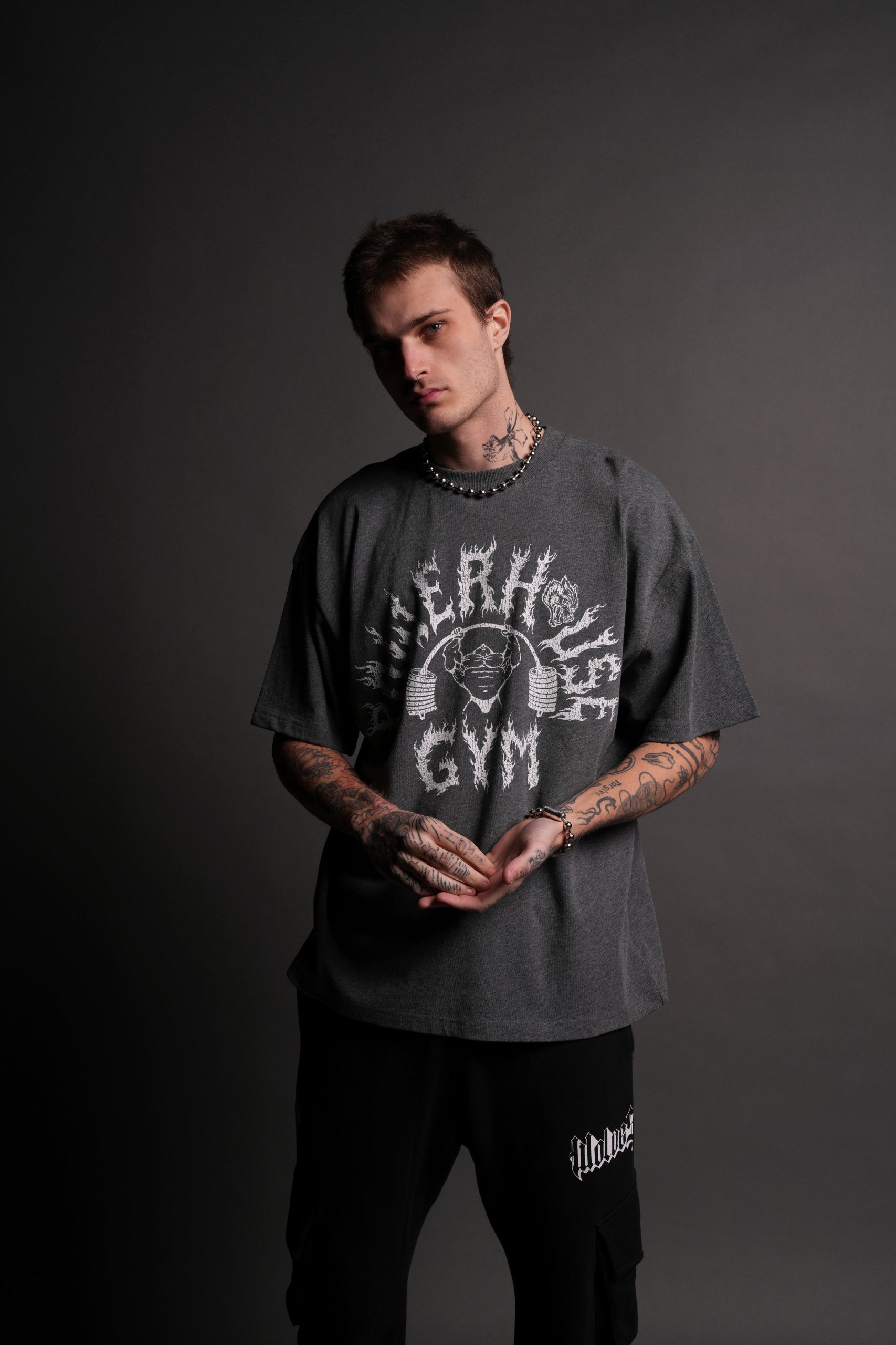 Iron Flame Premium Oversized Tee in Darc Heather Gray - Image 4