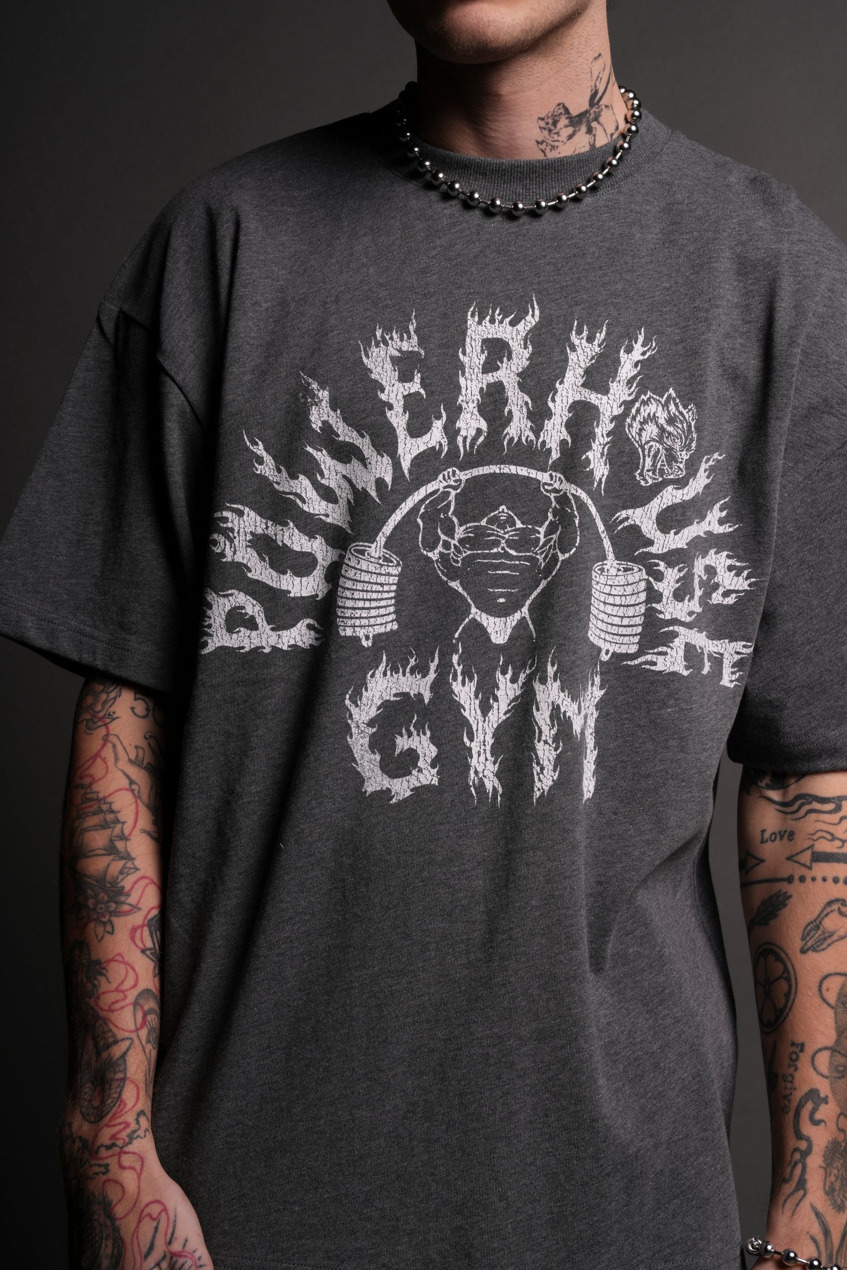 Iron Flame Premium Oversized Tee in Darc Heather Gray - Image 7