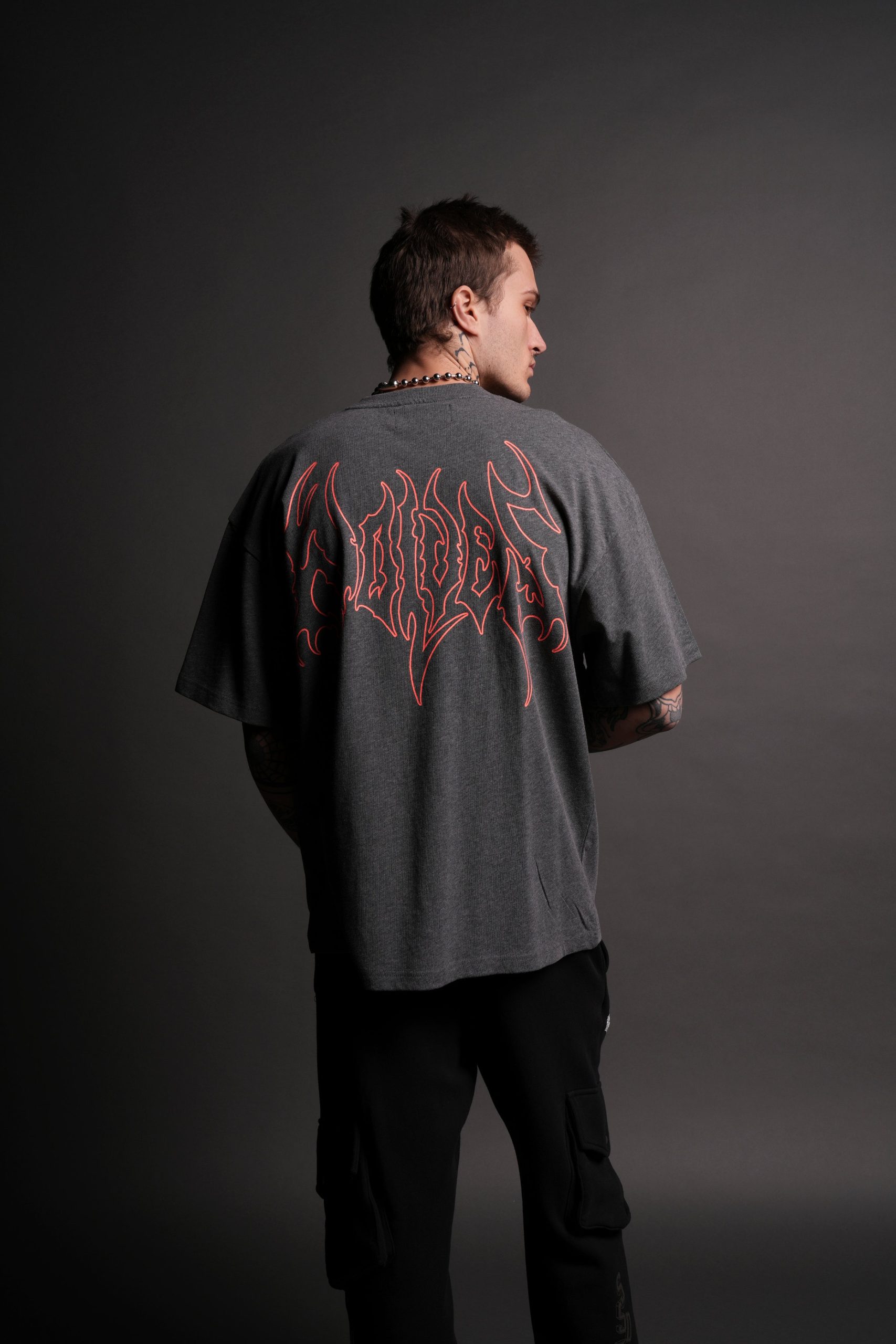 Iron Flame Premium Oversized Tee in Darc Heather Gray - Image 5
