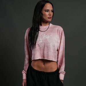 Cherub and the Skull Premium Oversized Cropped L/S Tee in Blush Vintage Woodland Camo