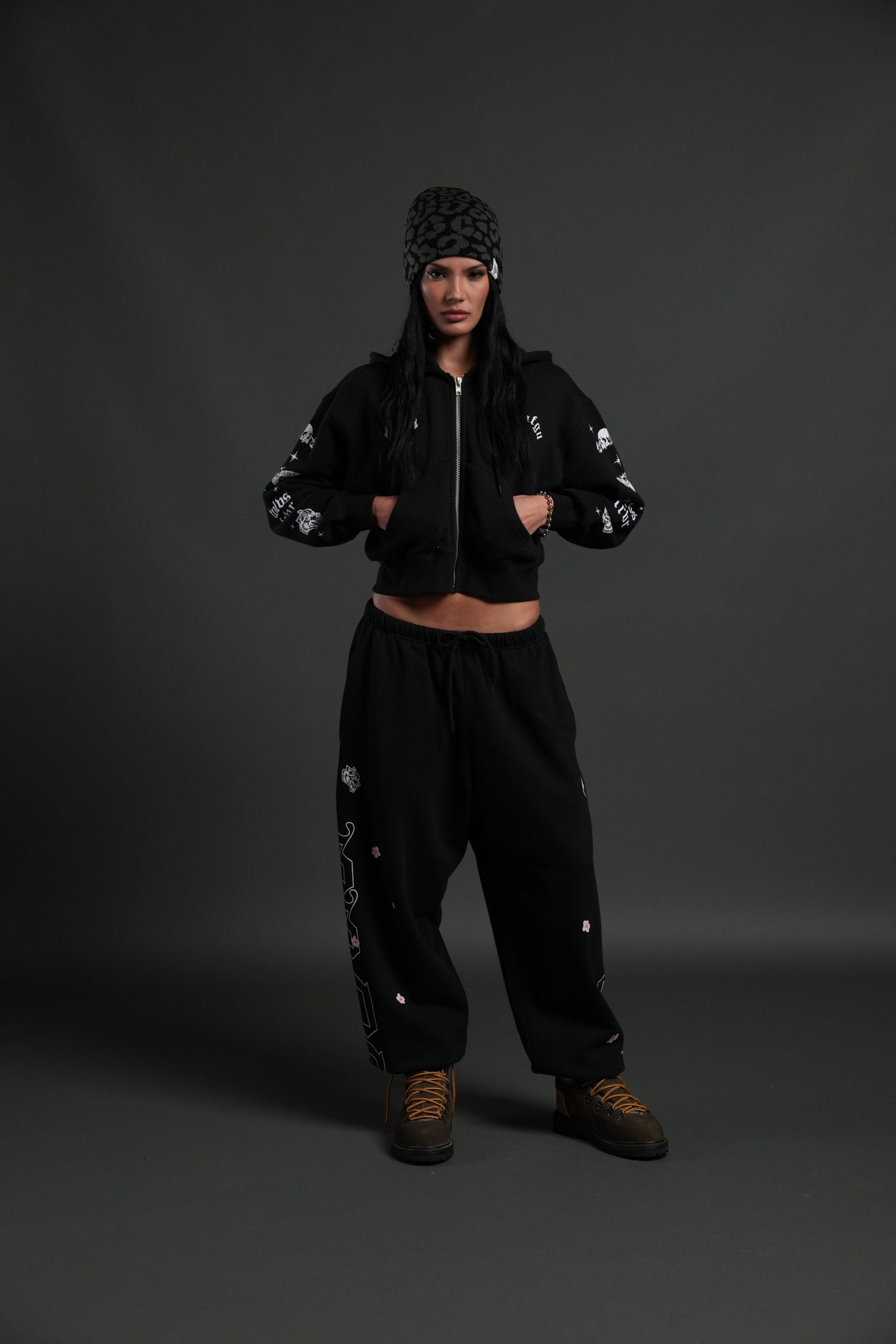 FRVR in the Stars Sage Cropped Zip Hoodie in Black - Image 3