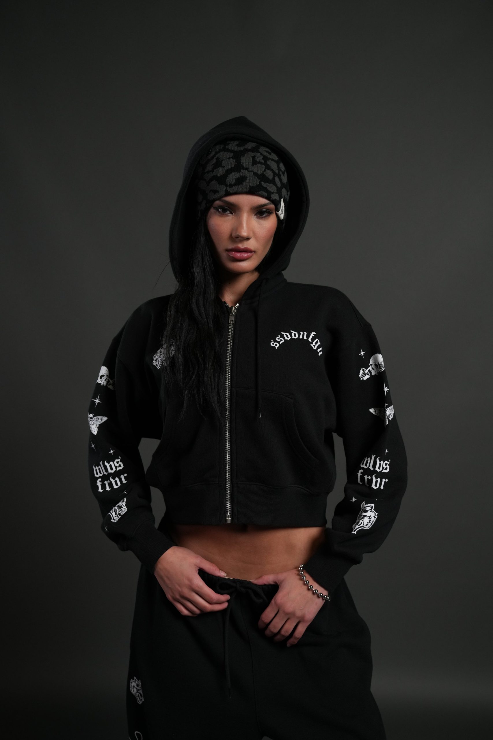 FRVR in the Stars Sage Cropped Zip Hoodie in Black