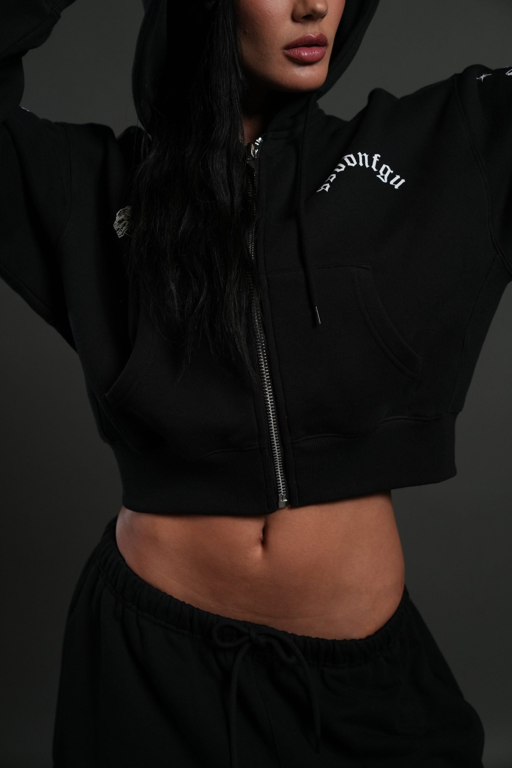 FRVR in the Stars Sage Cropped Zip Hoodie in Black - Image 5