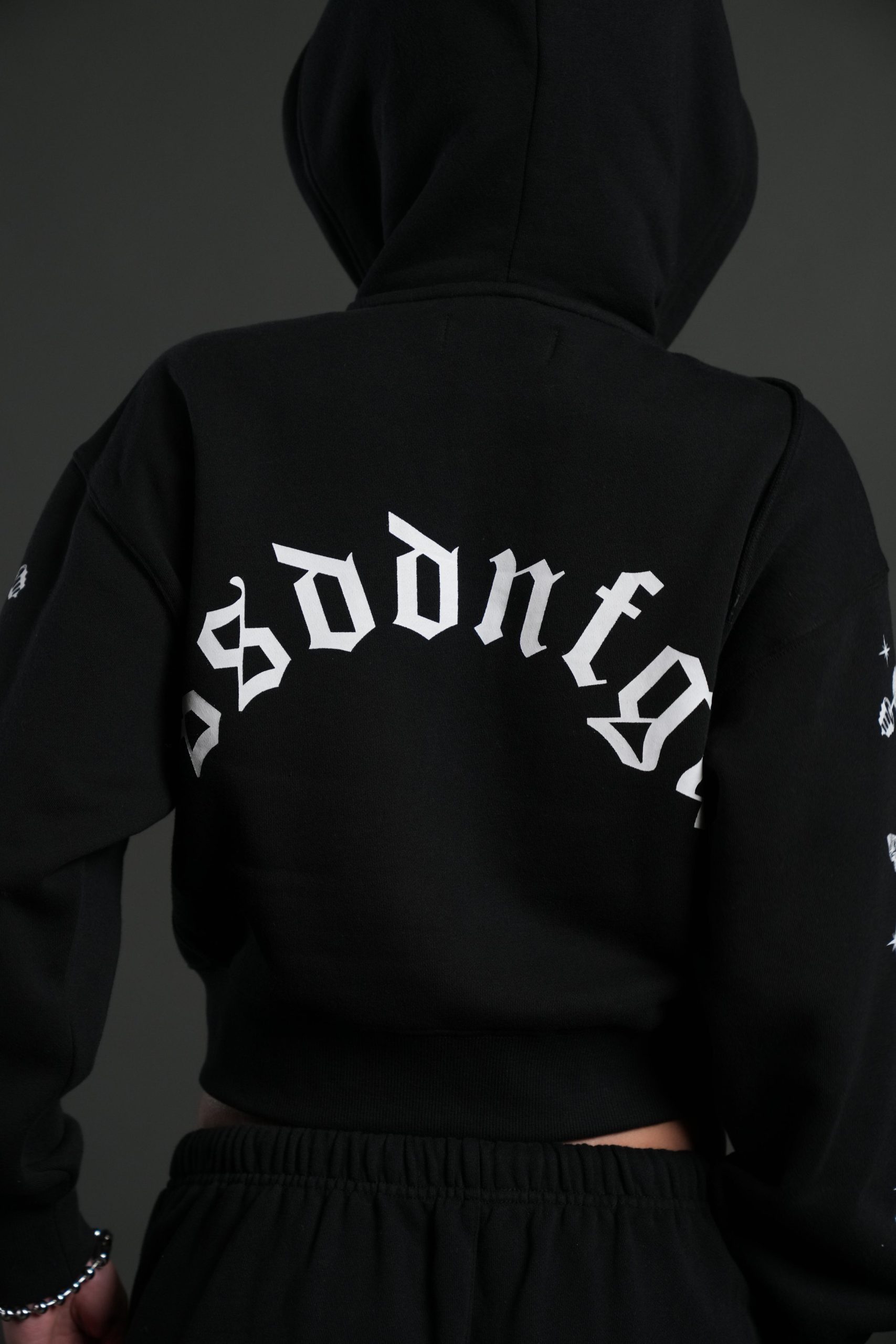 FRVR in the Stars Sage Cropped Zip Hoodie in Black - Image 6