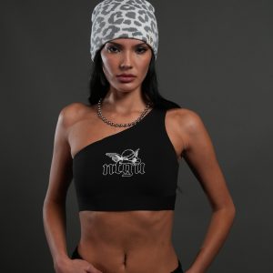 Cherub NFGU One Shoulder Sports Bra in Black