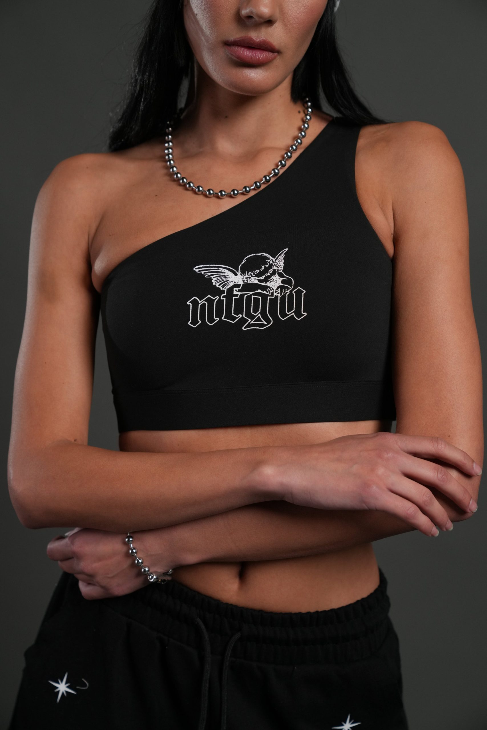 Cherub NFGU One Shoulder Sports Bra in Black - Image 5