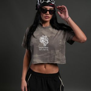 Wolves Have Your Back Premium Oversized Cropped Tee in Lush Vintage Woodland Camo