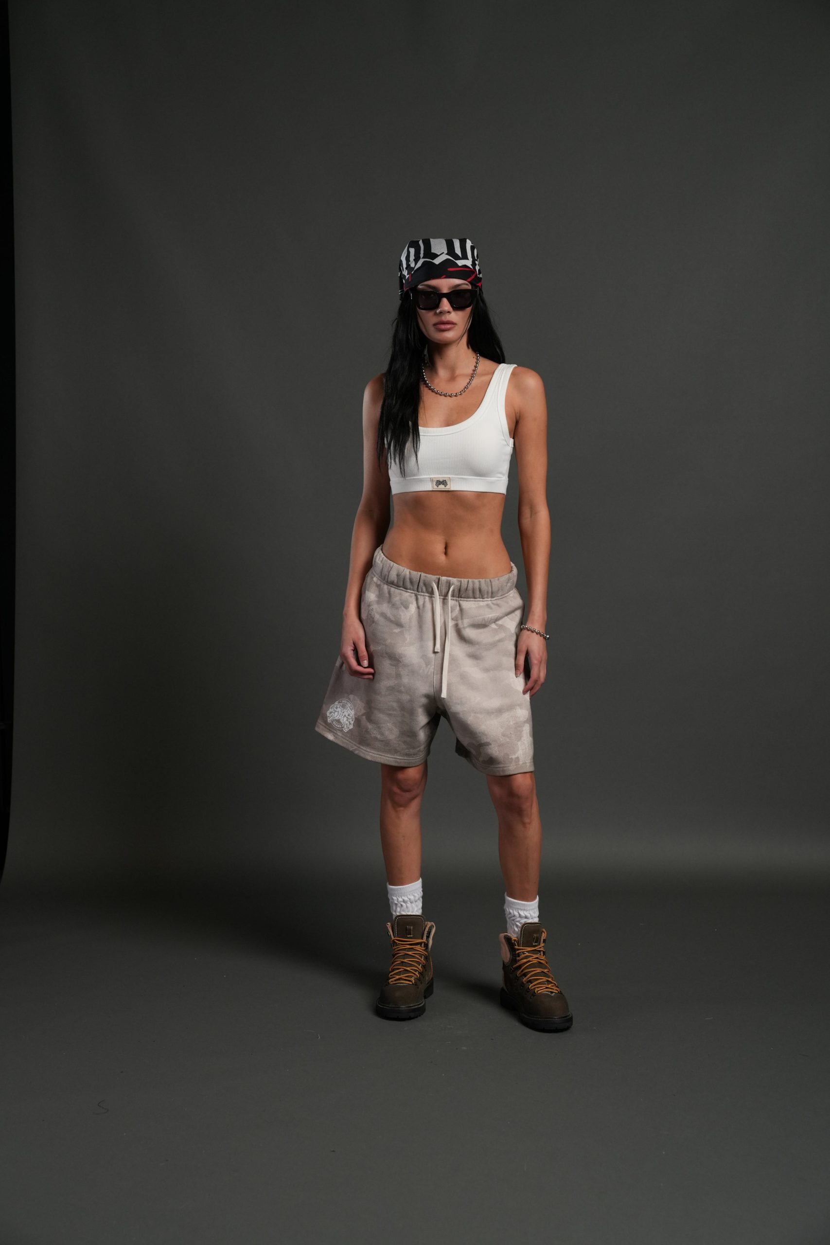 Wolves Club Post Lounge Unisex Sweat Shorts in Clay Vintage Woodland Camo - Image 10