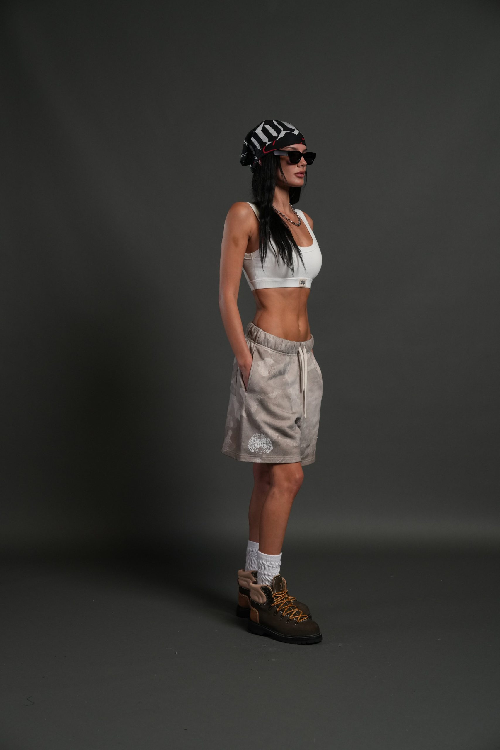 Wolves Club Post Lounge Unisex Sweat Shorts in Clay Vintage Woodland Camo - Image 11