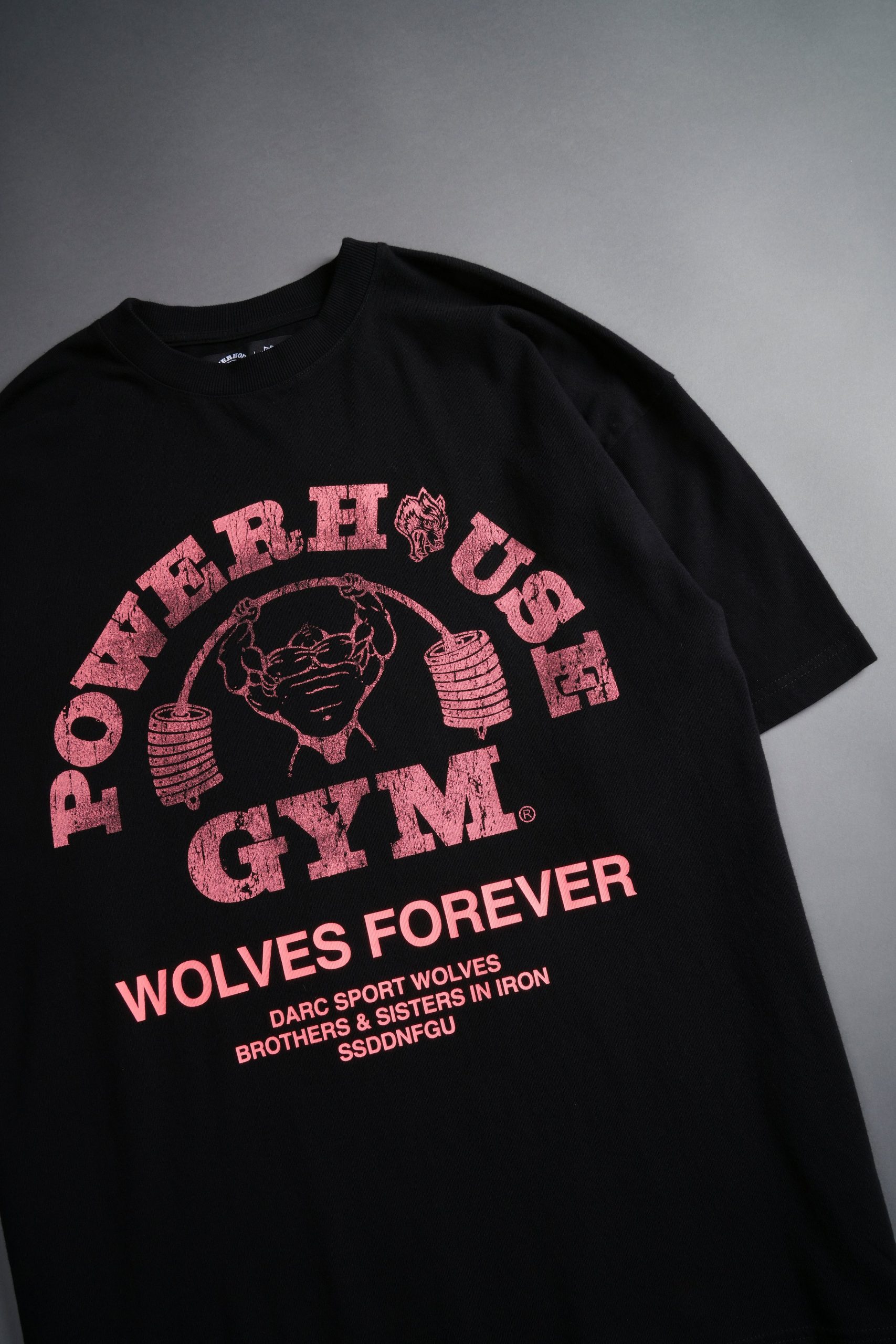 Powerhouse Of The Wolves V2Premium Oversized Tee in Black/Neon Pink - Image 8