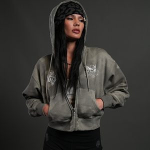 Cherub NFGU Sage Cropped Zip Hoodie in Lush Vintage Woodland Camo