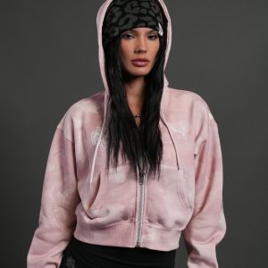 Cherub NFGU Sage Cropped Zip Hoodie in Blush Vintage Woodland Camo