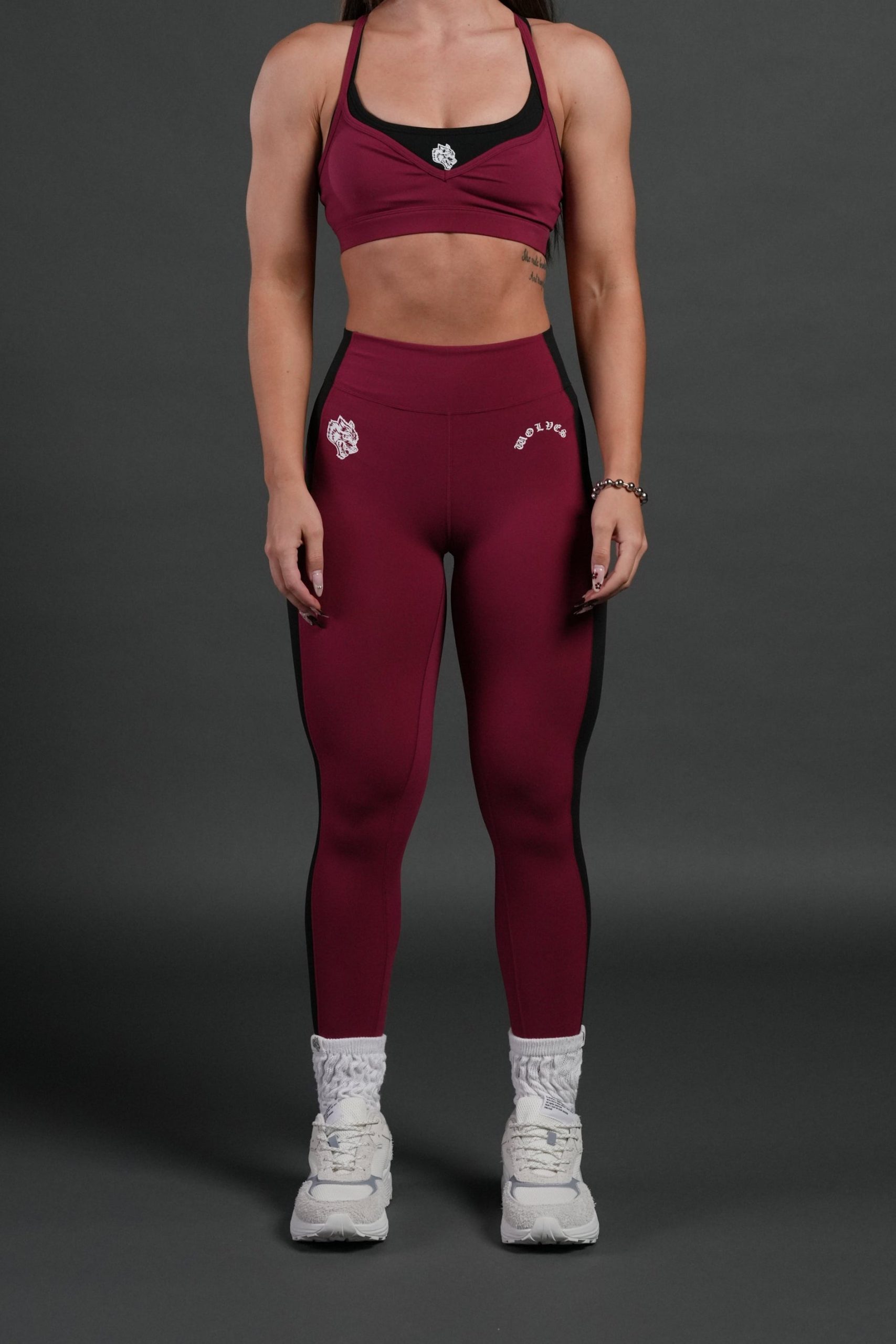 Chopper Wolf Celine Stripe Energy Leggings in Deep Raspberry