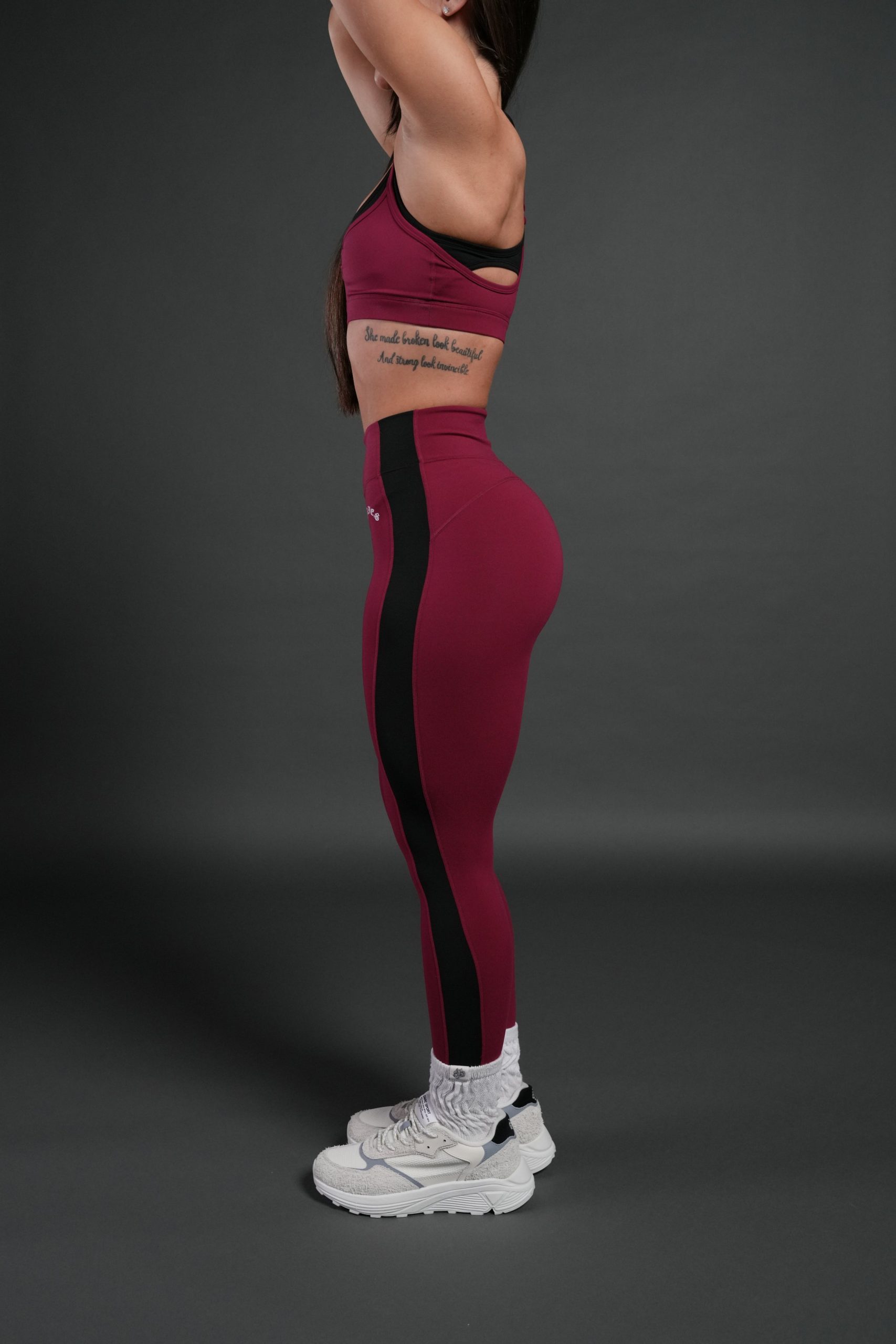 Chopper Wolf Celine Stripe Energy Leggings in Deep Raspberry - Image 2