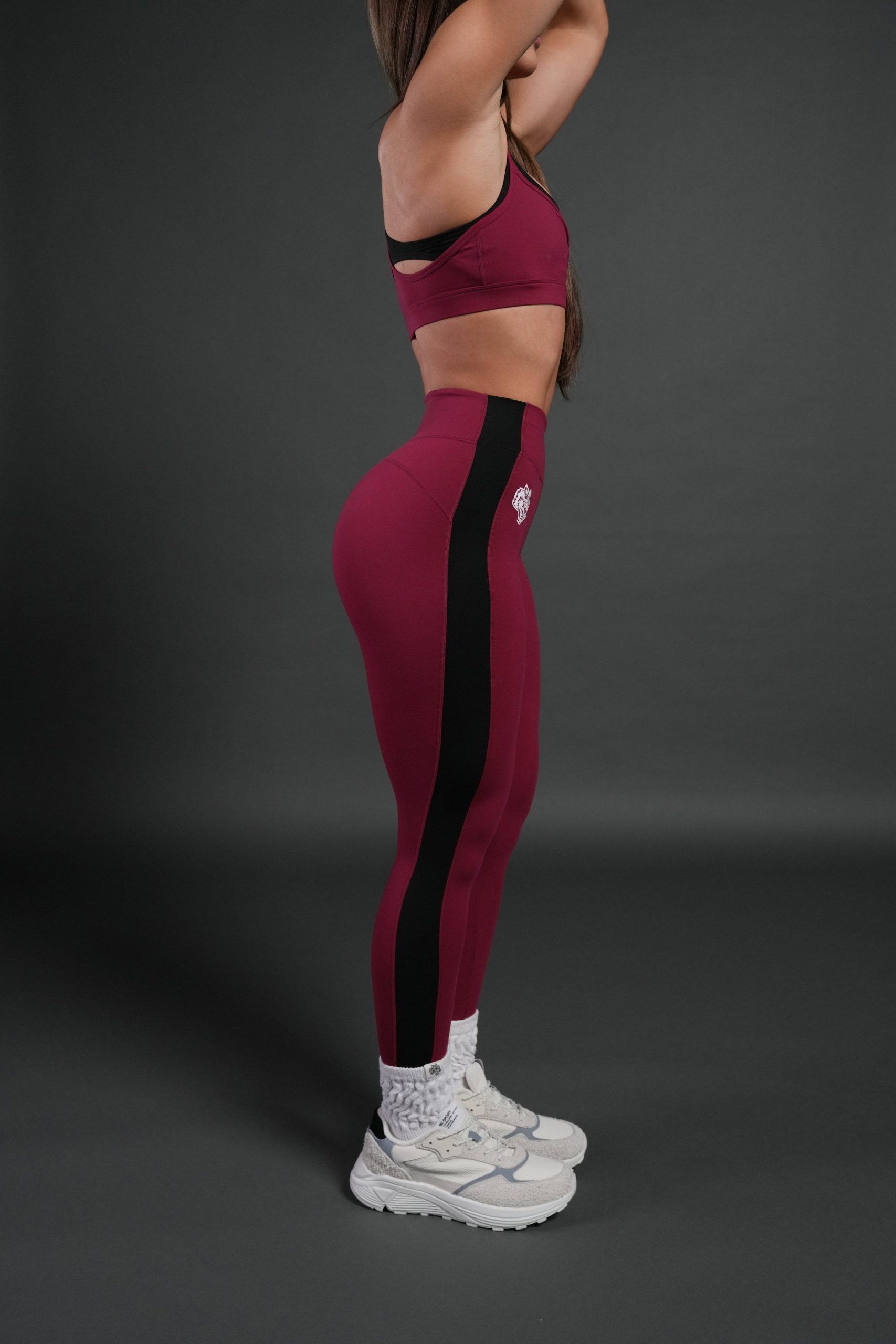 Chopper Wolf Celine Stripe Energy Leggings in Deep Raspberry - Image 4