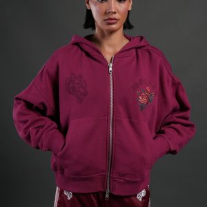 Love Story Vex Double Zip Hoodie in Deep Raspberry