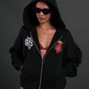 Heart Oath Vex Double Zip Hoodie in Black