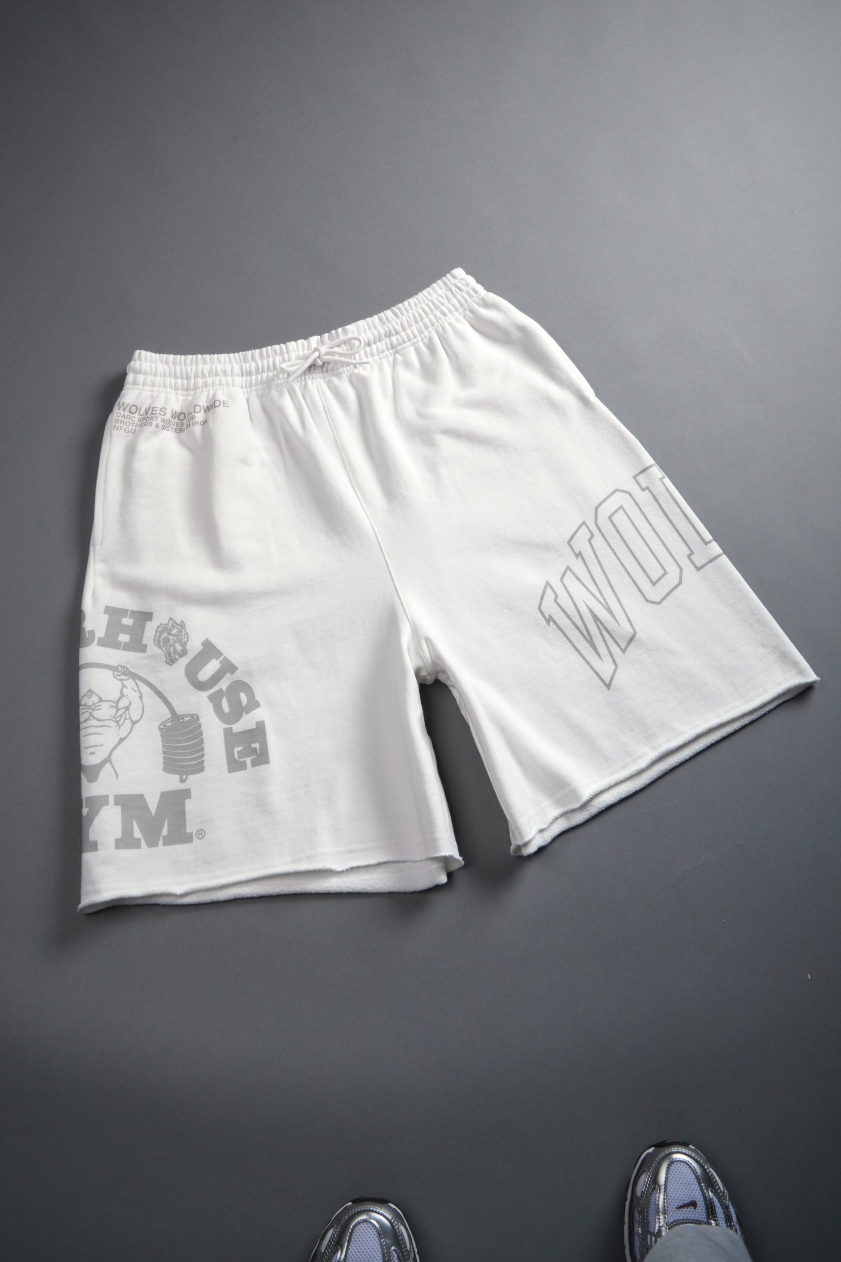 Powerhouse of the Wolves Grunge Brock Sweat Shorts in Cream - Image 6