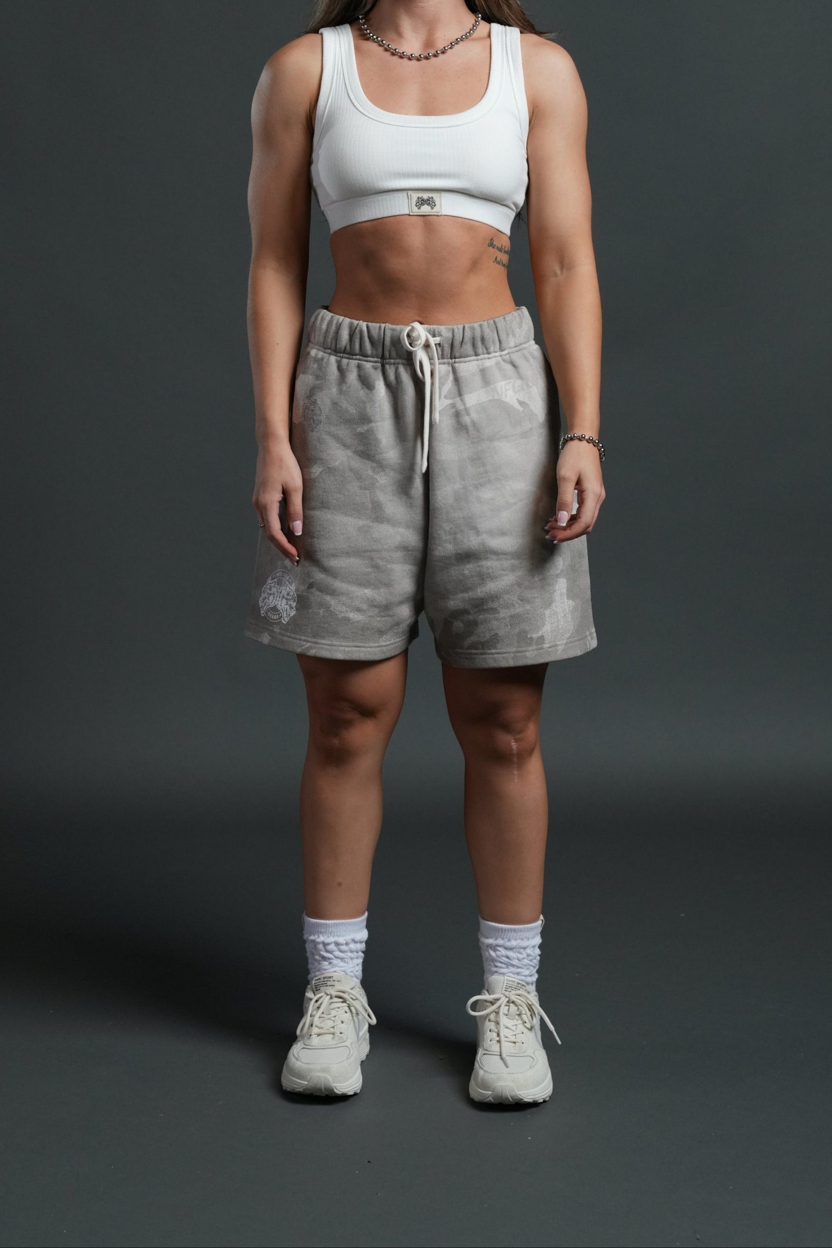 Wolves Club Post Lounge Unisex Sweat Shorts in Clay Vintage Woodland Camo - Image 6