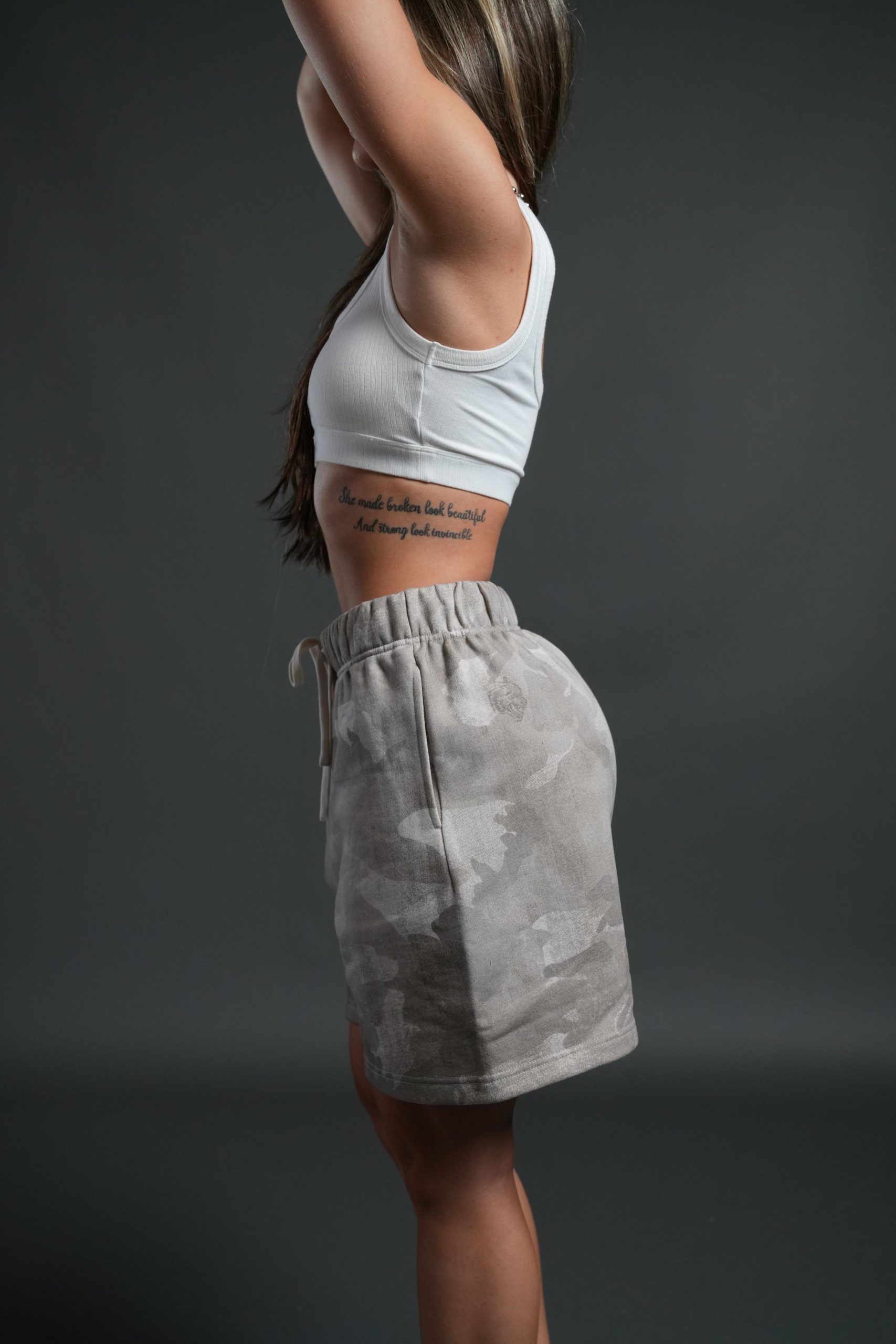 Wolves Club Post Lounge Unisex Sweat Shorts in Clay Vintage Woodland Camo - Image 7