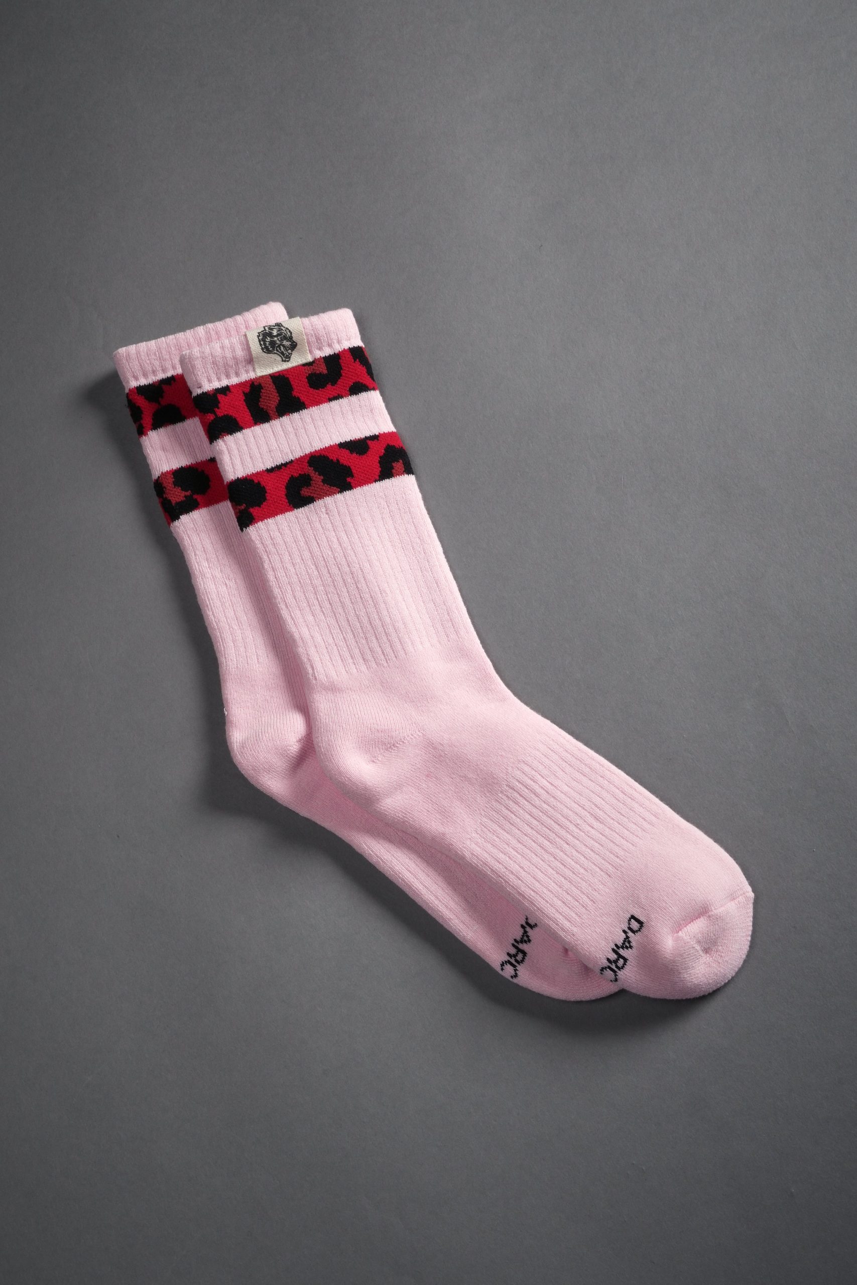 2 Stripe Wolf Patch Classic Socks in Cloud Pink/Red Leopard - Image 2